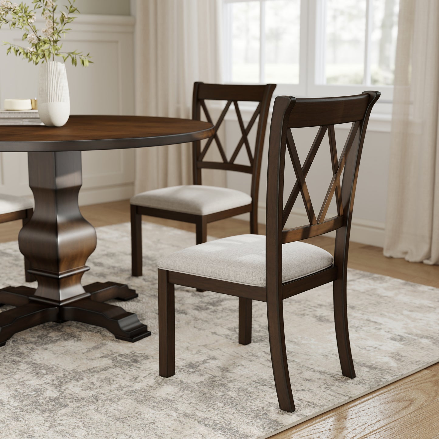 Havre 5-Piece Dining Set, Pedestal Round Table with 4 Stylish Chairs