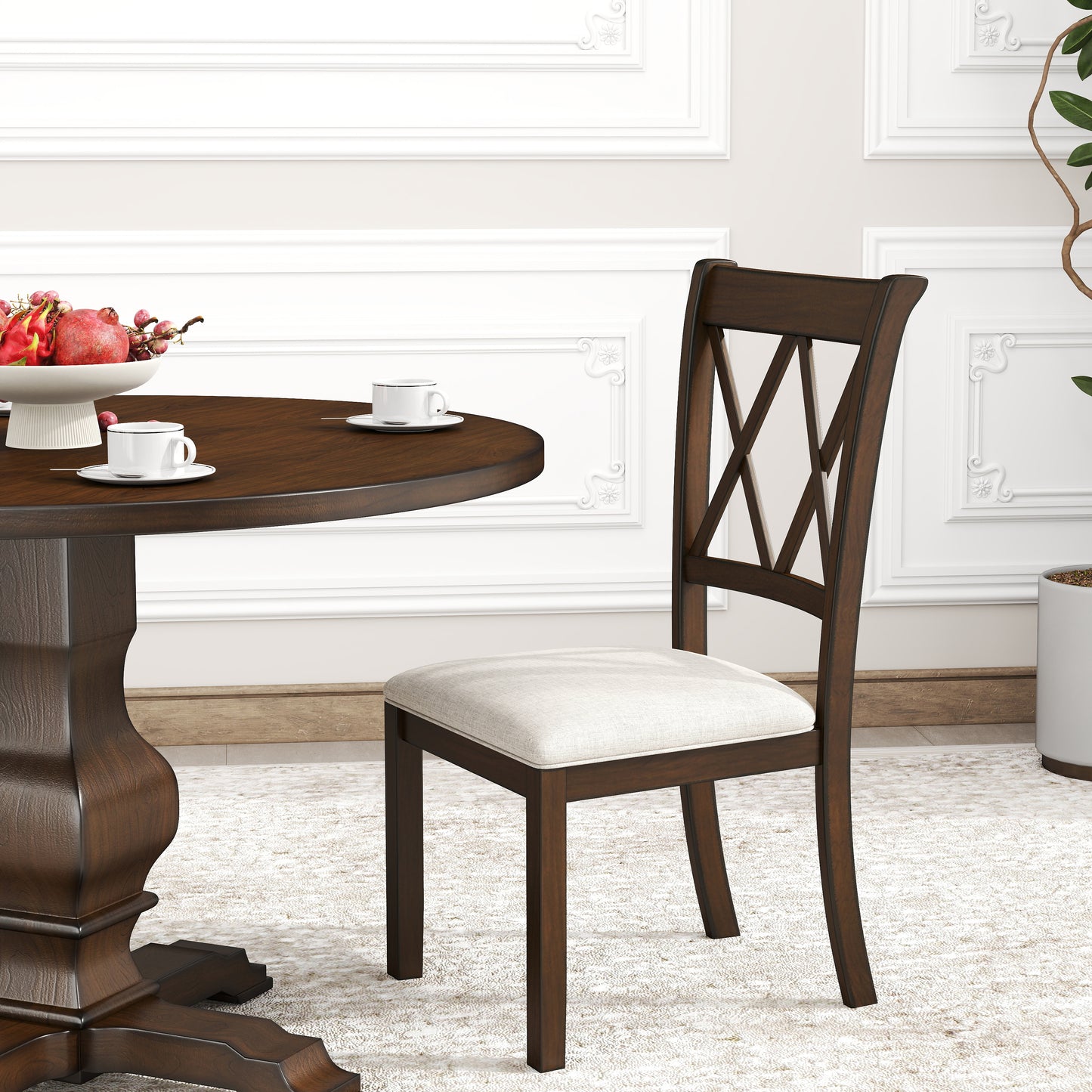 Roundhill Furniture Havre Wood Pedestal Round Dining Table