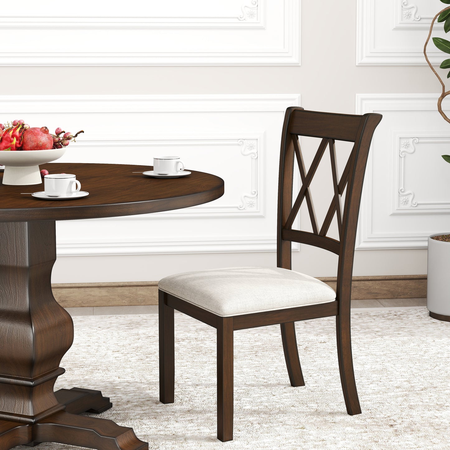 Havre 5-Piece Dining Set, Pedestal Round Table with 4 Stylish Chairs