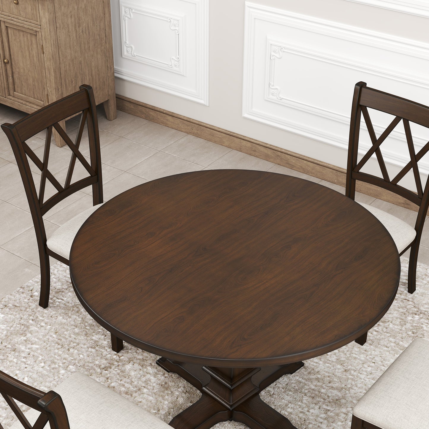 Roundhill Furniture Havre Wood Pedestal Round Dining Table