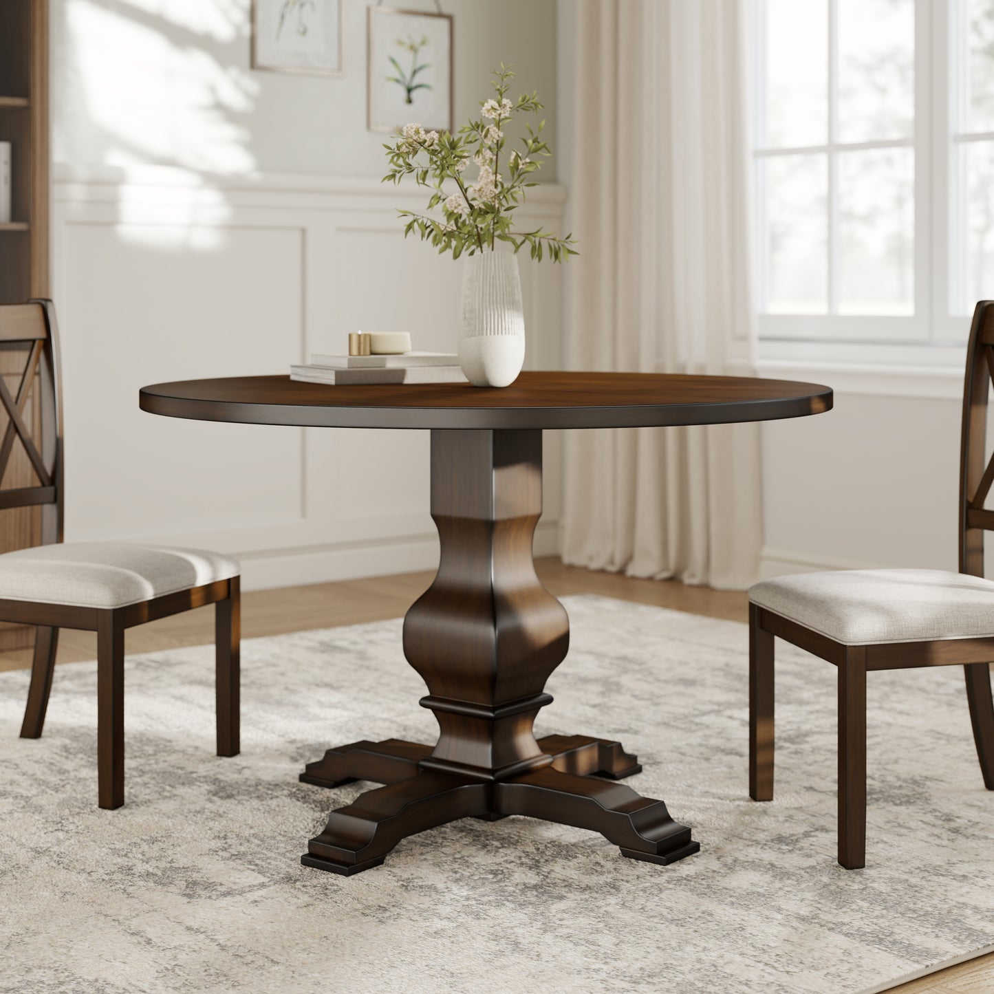 Havre 5-Piece Dining Set, Pedestal Round Table with 4 Stylish Chairs