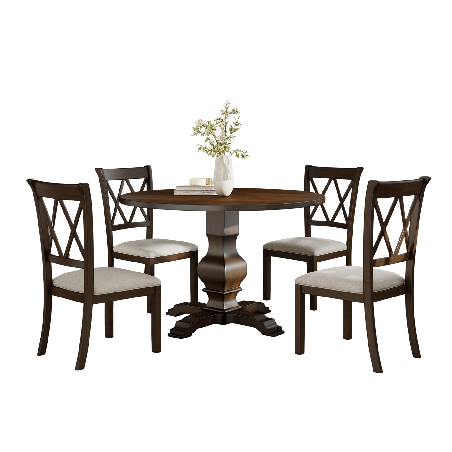 Havre 5-Piece Dining Set, Pedestal Round Table with 4 Stylish Chairs