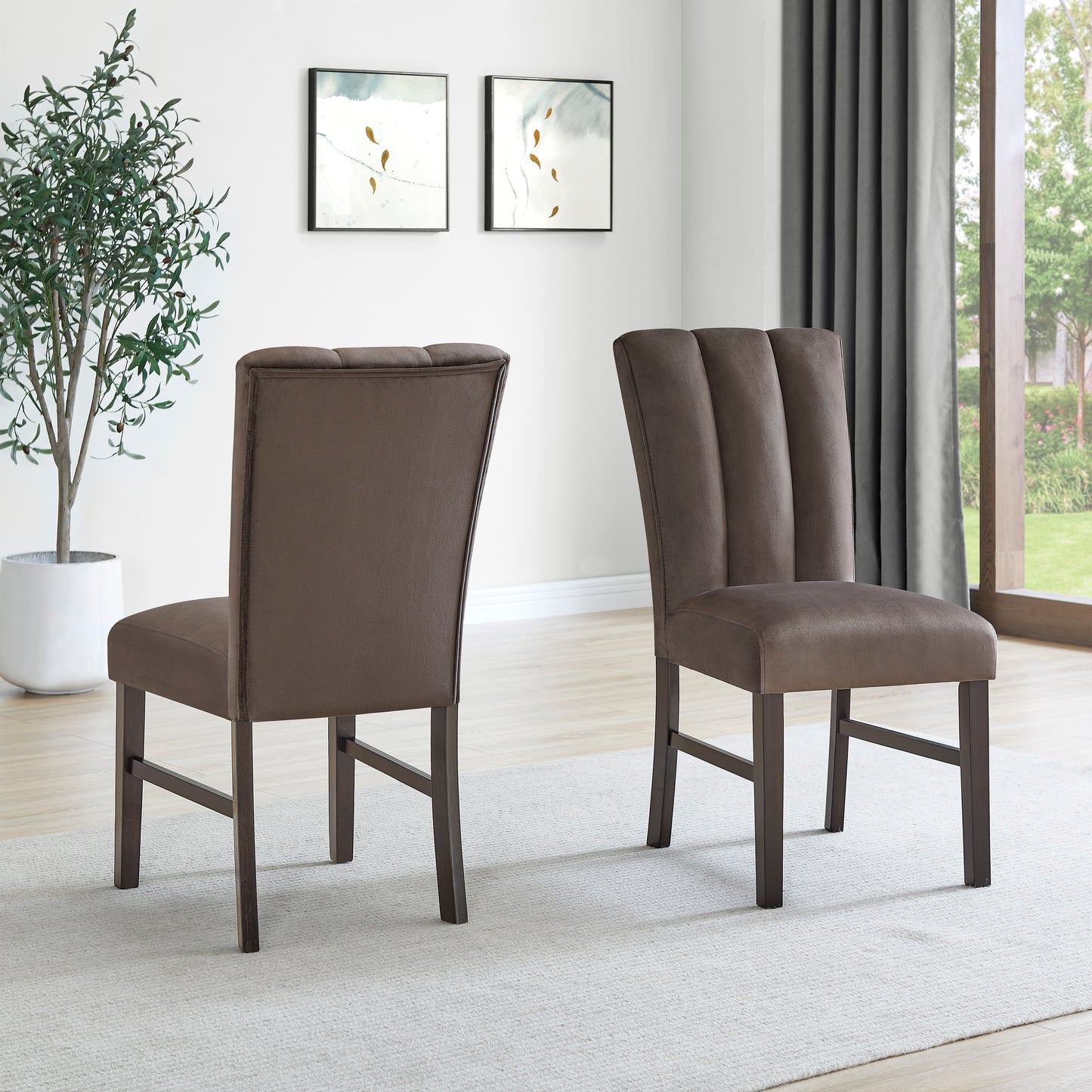 Roundhill Furniture Havre 5-Piece Dining Set, Pedestal Round Table with 4 Stylish Chairs, Espresso