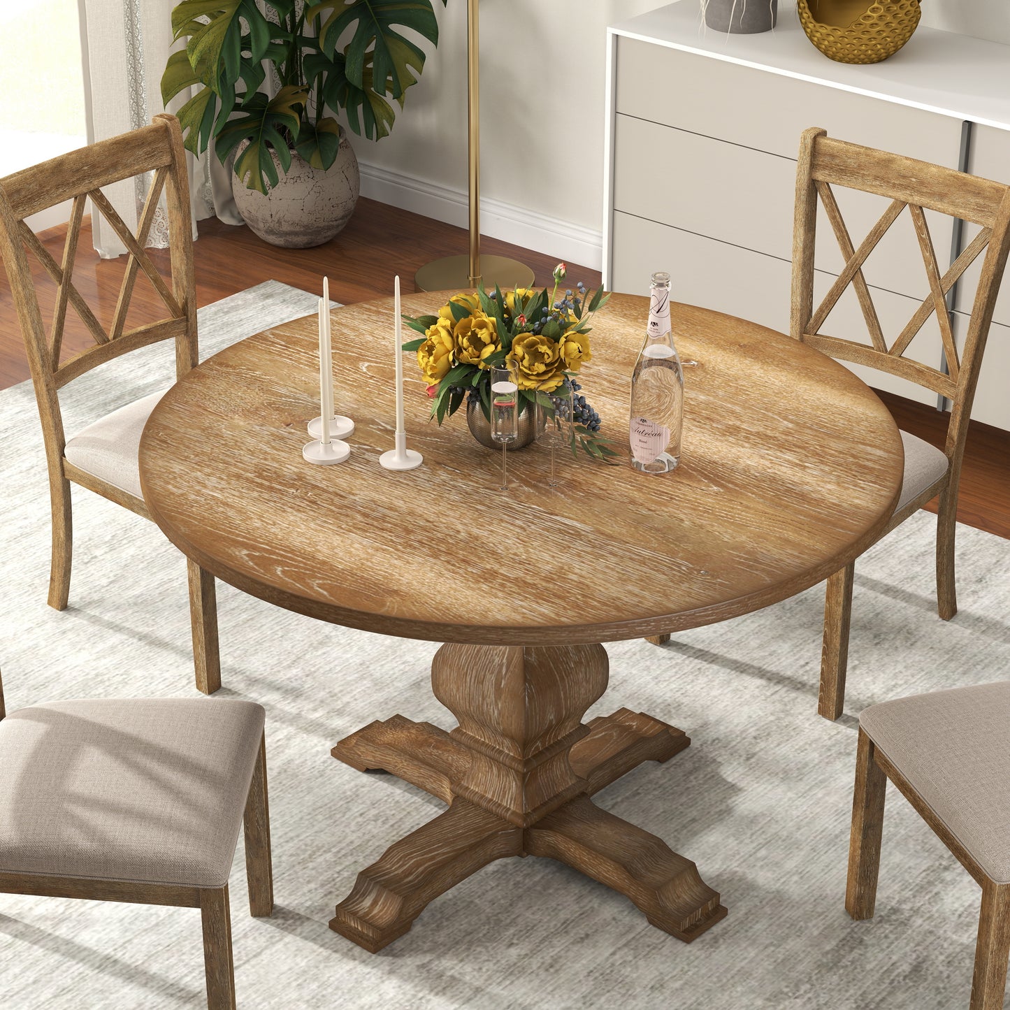 Havre 5-Piece Dining Set, Pedestal Round Table with 4 Stylish Chairs