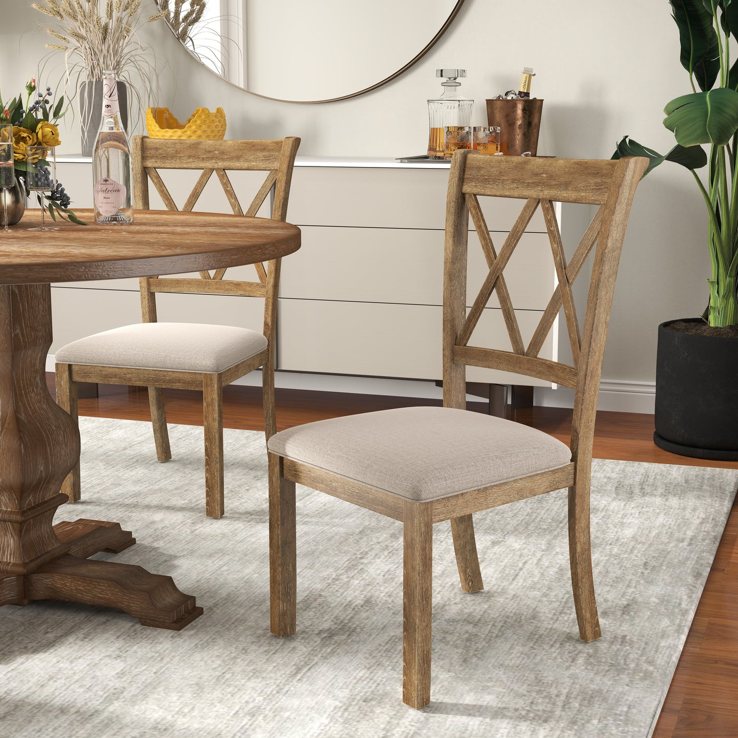 Havre 5-Piece Dining Set, Pedestal Round Table with 4 Stylish Chairs