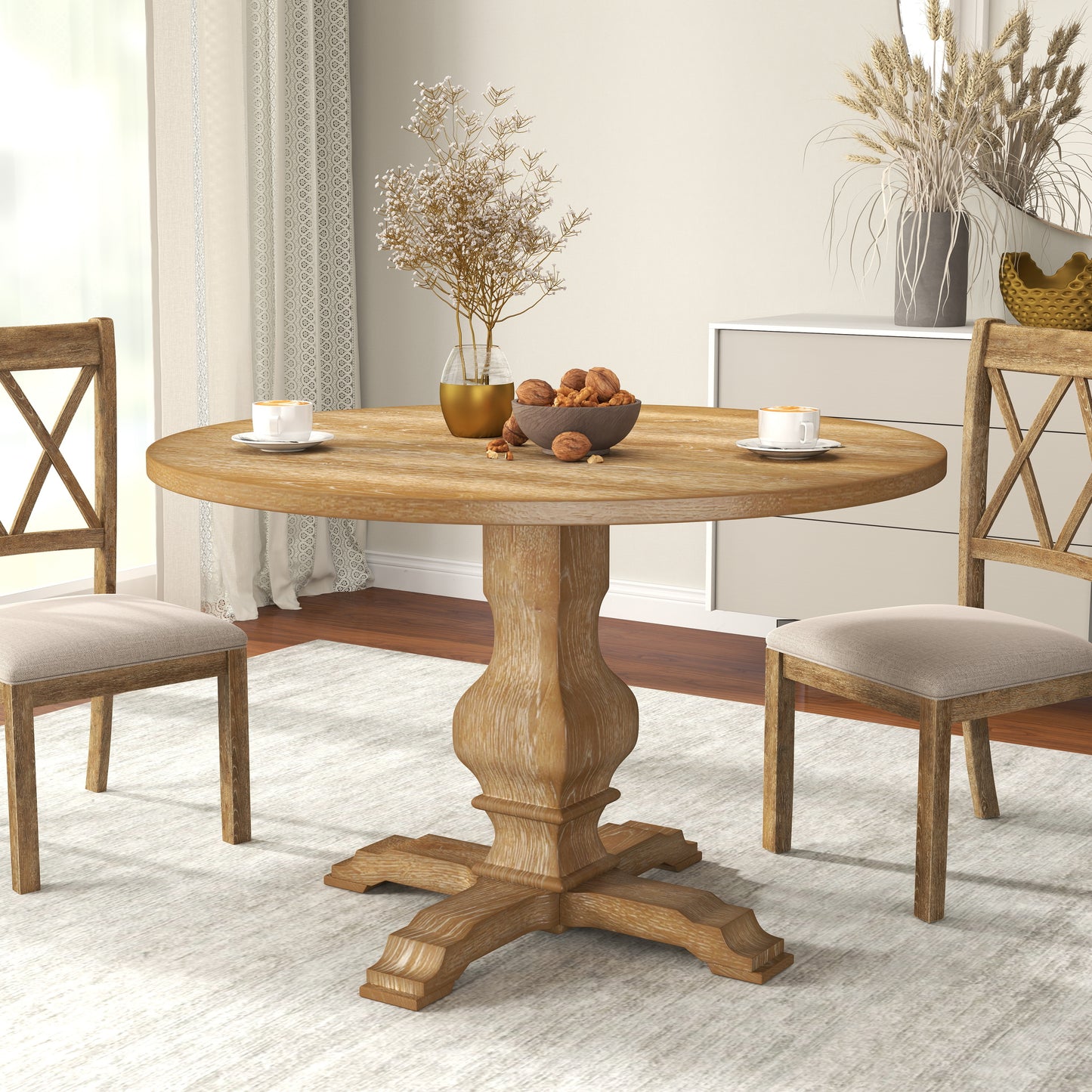 Roundhill Furniture Havre Wood Pedestal Round Dining Table