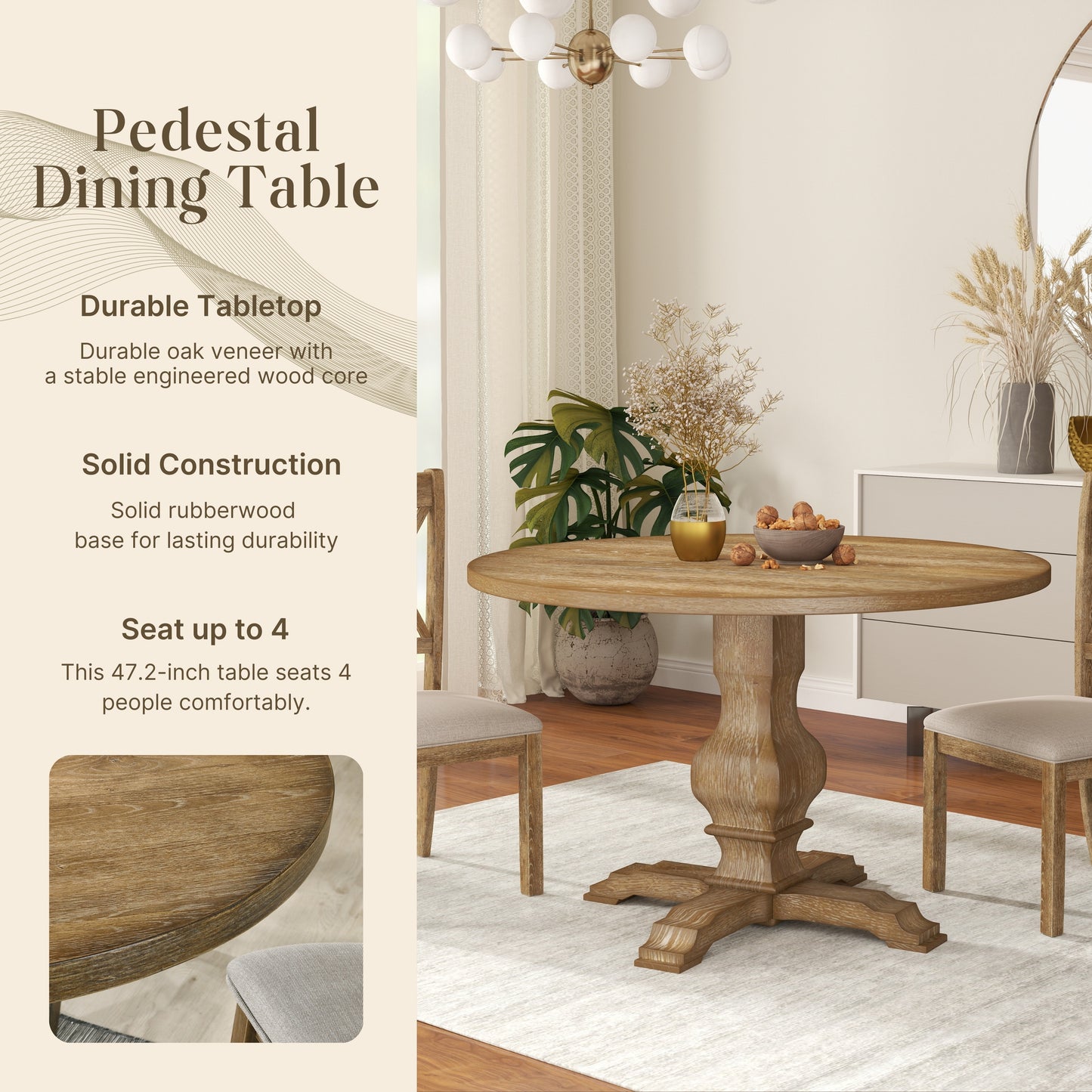 Roundhill Furniture Havre Wood Pedestal Round Dining Table