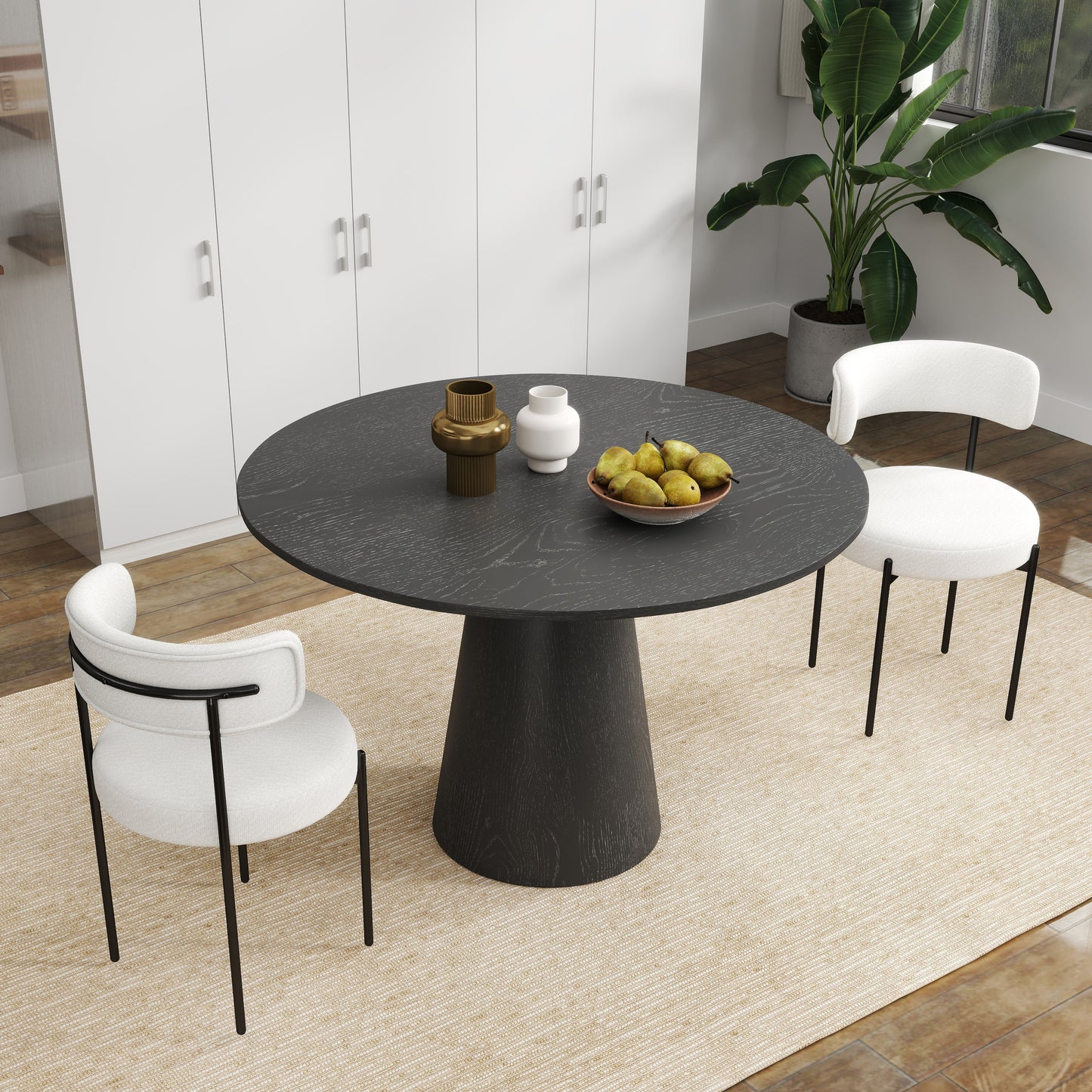 Corff 3-Piece Round Dining Set, Pedastal Dining Table with 2 Boucle Chairs