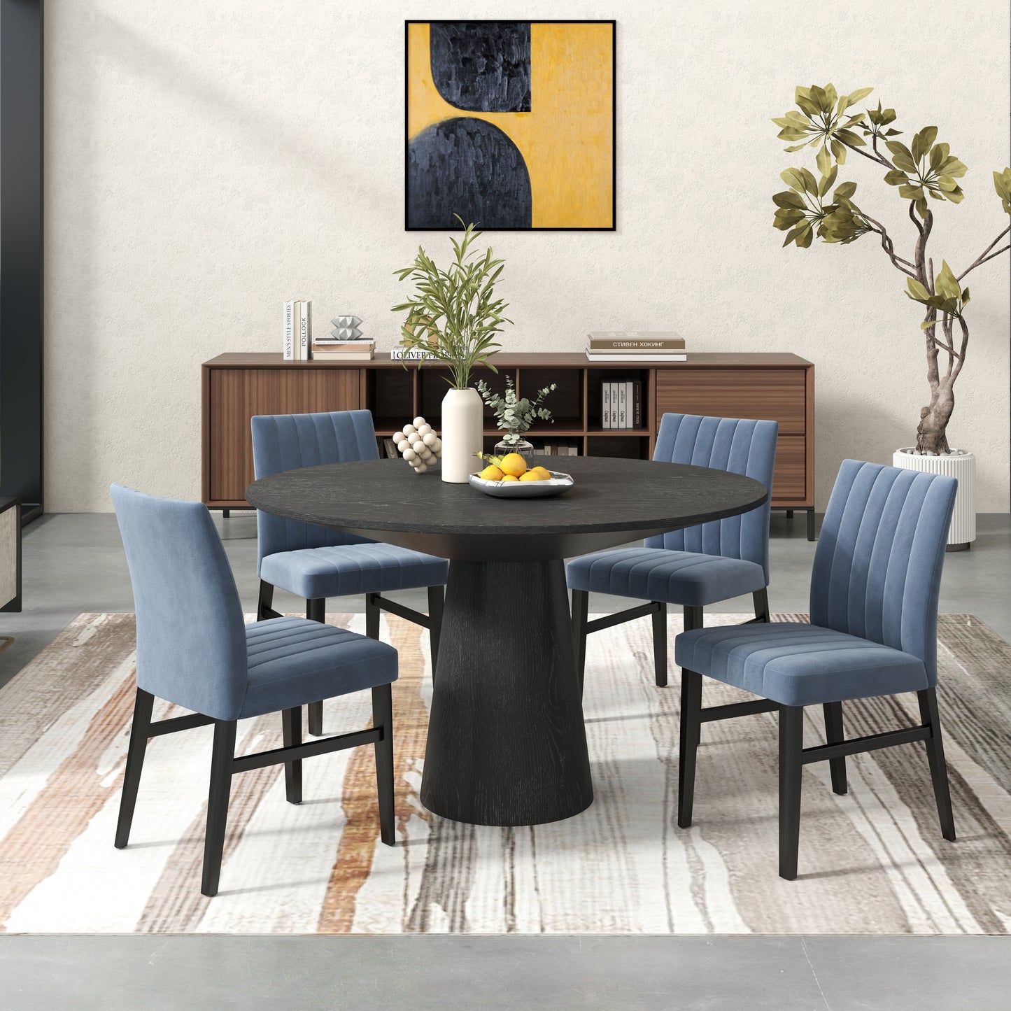 Butler 5-Piece Round Dining Set, Pedestal Dining Table with 4 Side Chairs