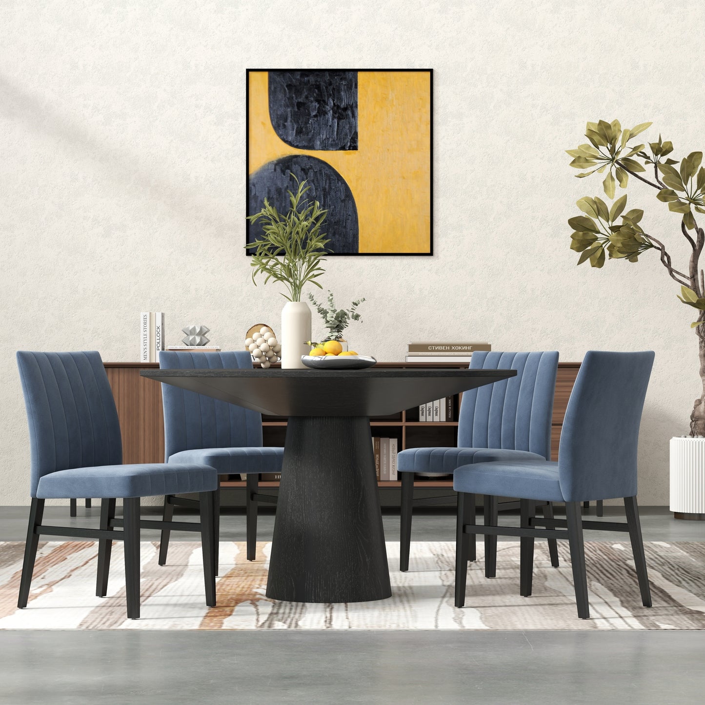 Butler 5-Piece Round Dining Set, Pedestal Dining Table with 4 Side Chairs