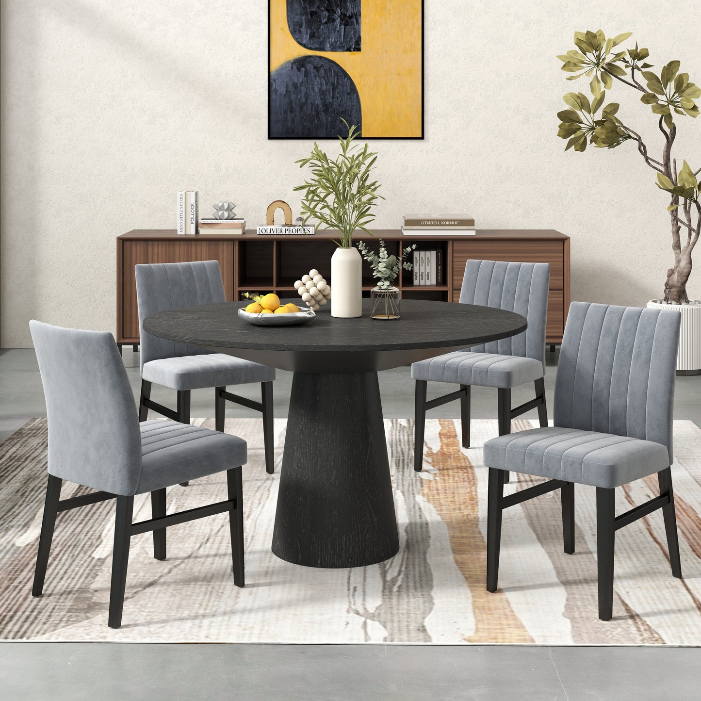 Butler 5-Piece Round Dining Set, Pedestal Dining Table with 4 Side Chairs