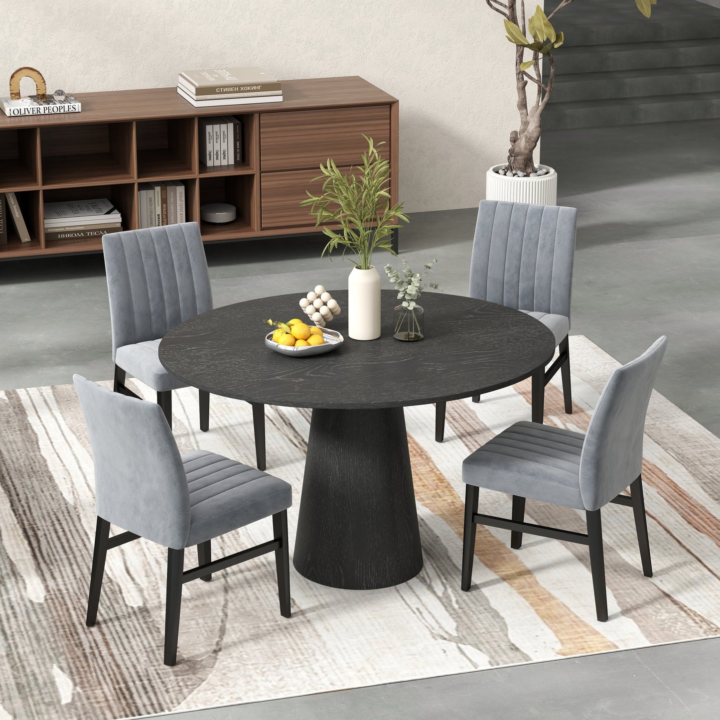 Butler 5-Piece Round Dining Set, Pedestal Dining Table with 4 Side Chairs