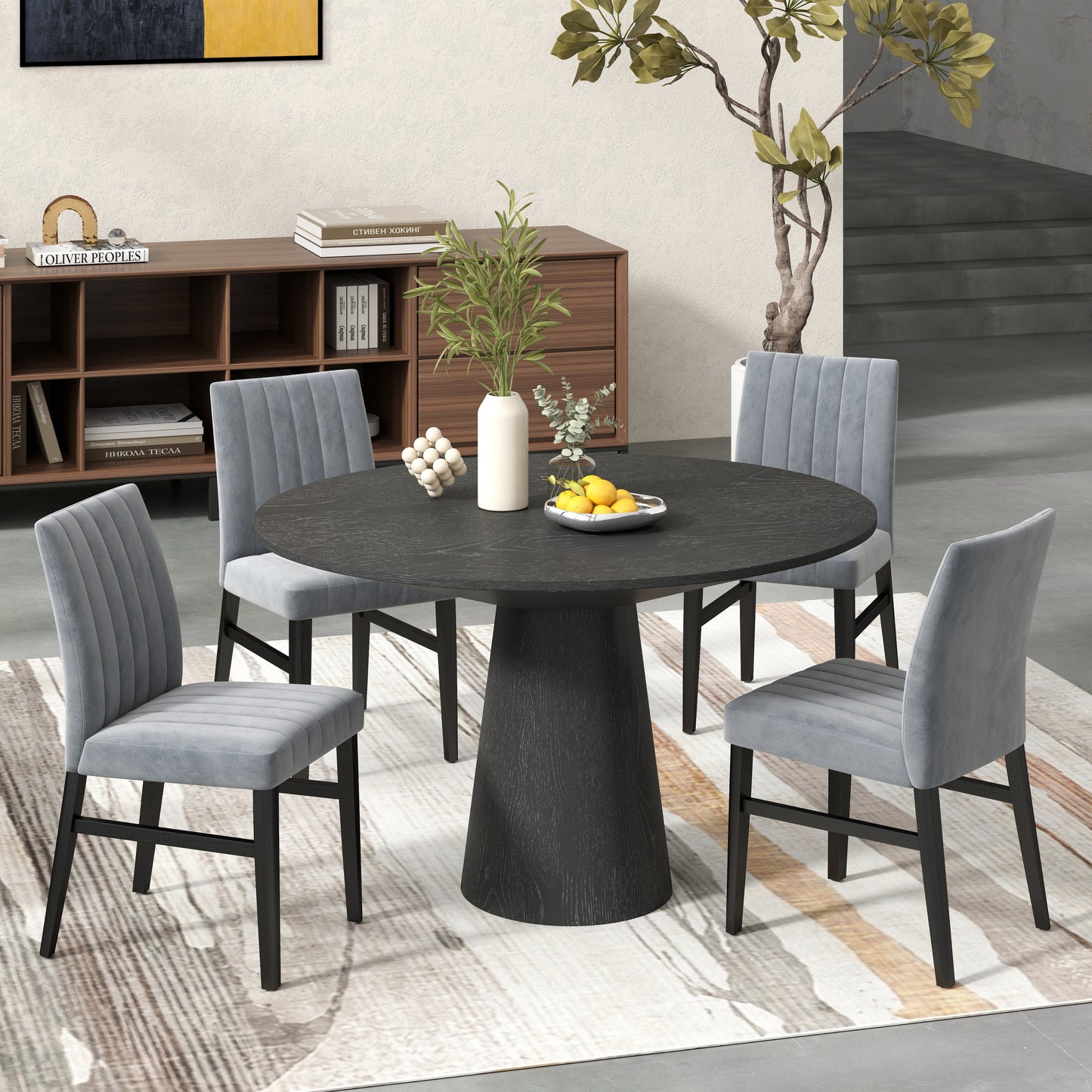 Butler 5-Piece Round Dining Set, Pedestal Dining Table with 4 Side Chairs