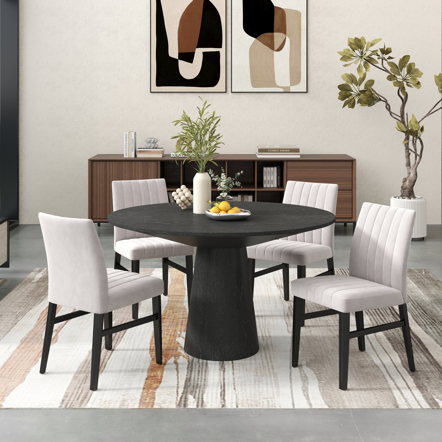 Butler 5-Piece Round Dining Set, Pedestal Dining Table with 4 Side Chairs