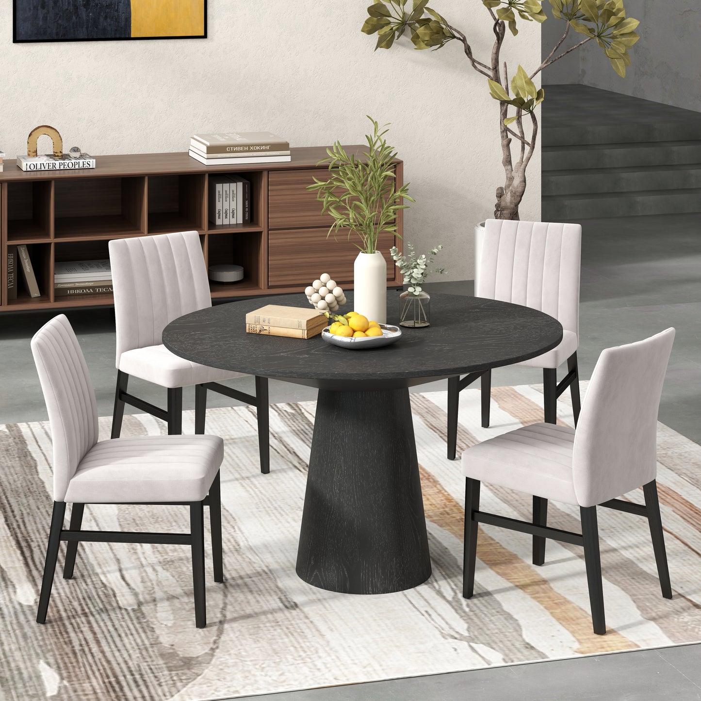 Butler 5-Piece Round Dining Set, Pedestal Dining Table with 4 Side Chairs