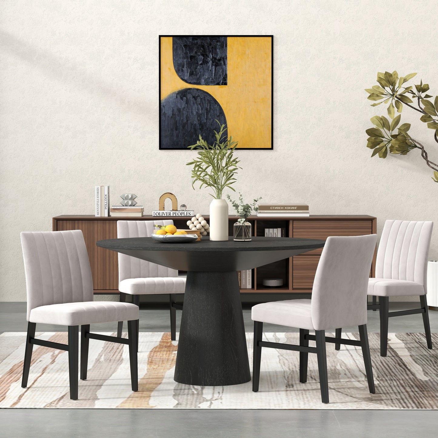 Butler 5-Piece Round Dining Set, Pedestal Dining Table with 4 Side Chairs