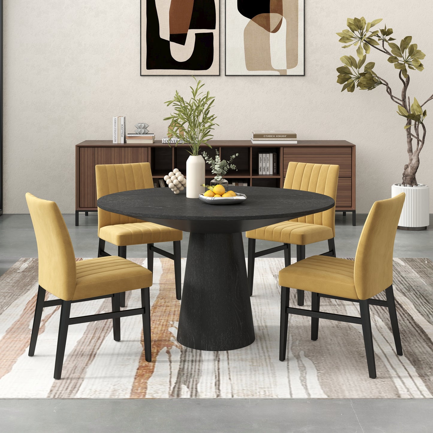 Butler 5-Piece Round Dining Set, Pedestal Dining Table with 4 Side Chairs