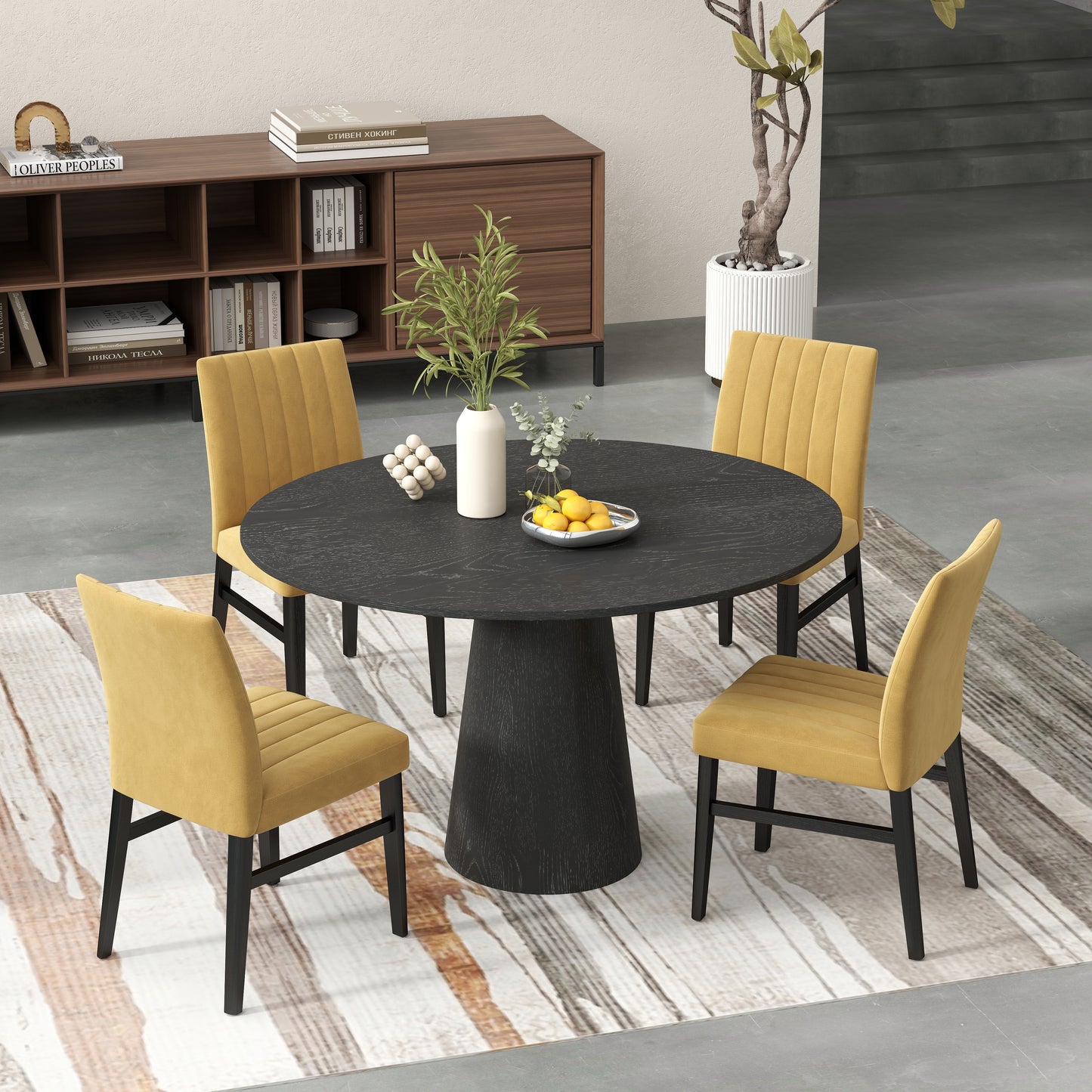 Butler 5-Piece Round Dining Set, Pedestal Dining Table with 4 Side Chairs