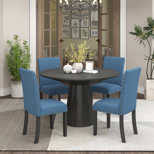 Nuevo 5-Piece Round Dining Set, Pedestal Dining Table with 4 Chairs