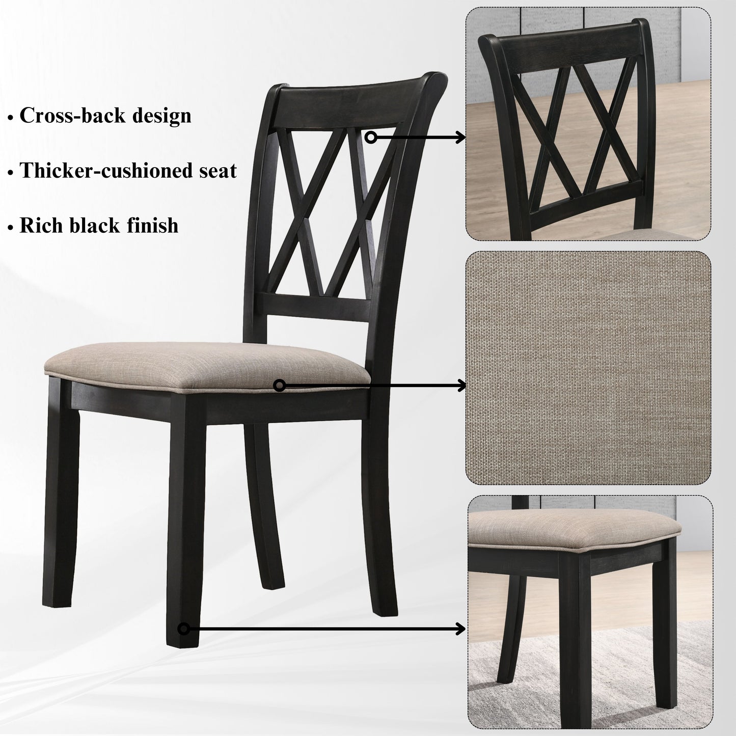 Delta 5-Piece Round Dining Set, Pedestal Dining Table with 4 Cross-back Chairs