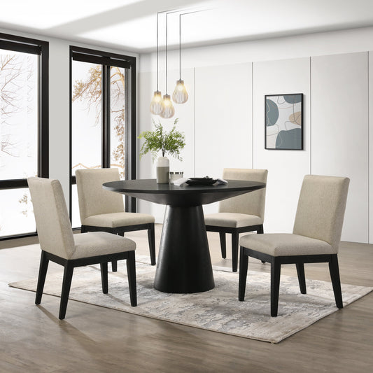 Roundhill Furniture Rocco Contemporary Dining Set, Round Pedestal Table with 4 Chairs