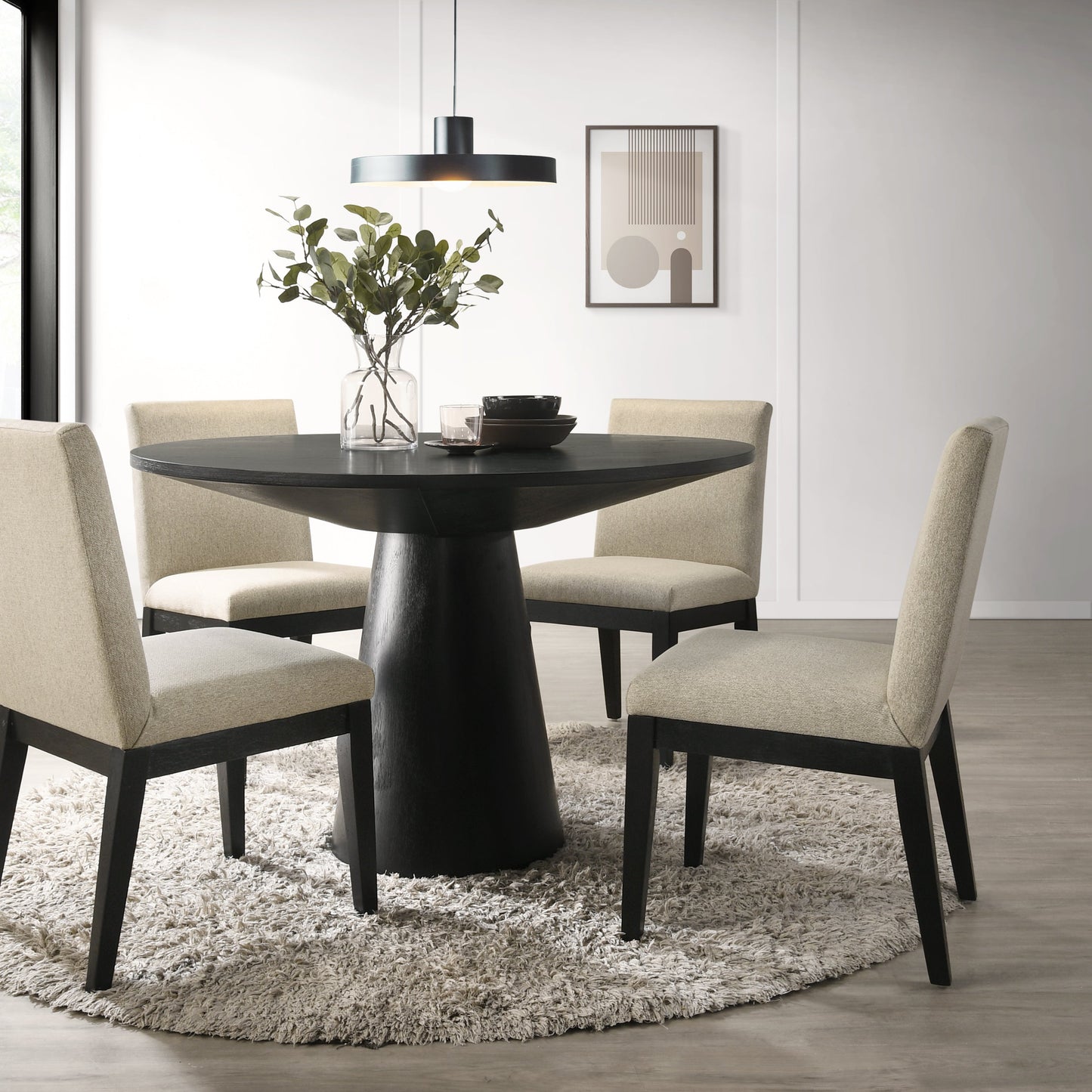 Roundhill Furniture Rocco Contemporary Dining Set, Round Pedestal Table with 4 Chairs