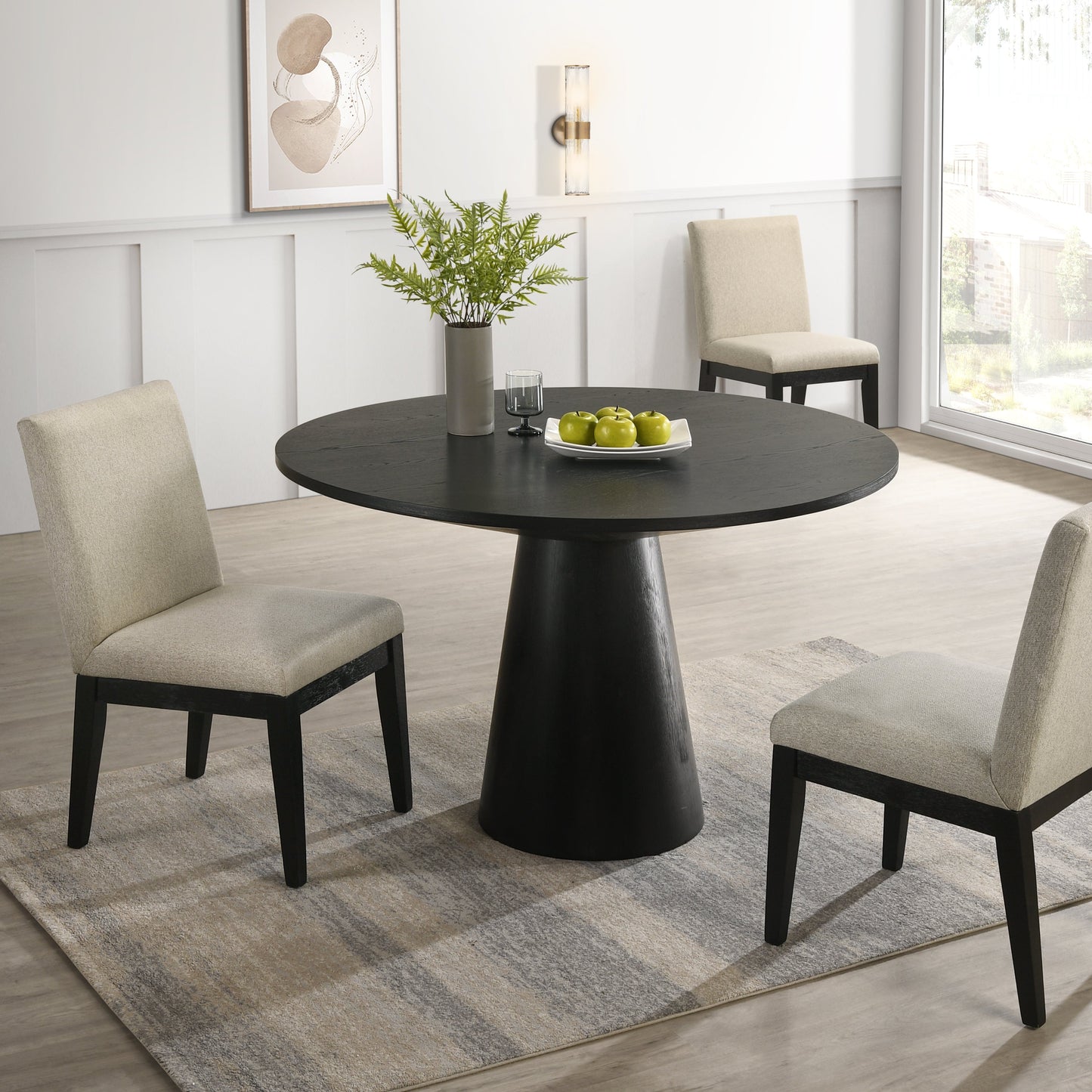 Roundhill Furniture Rocco Contemporary Dining Set, Round Pedestal Table with 4 Chairs