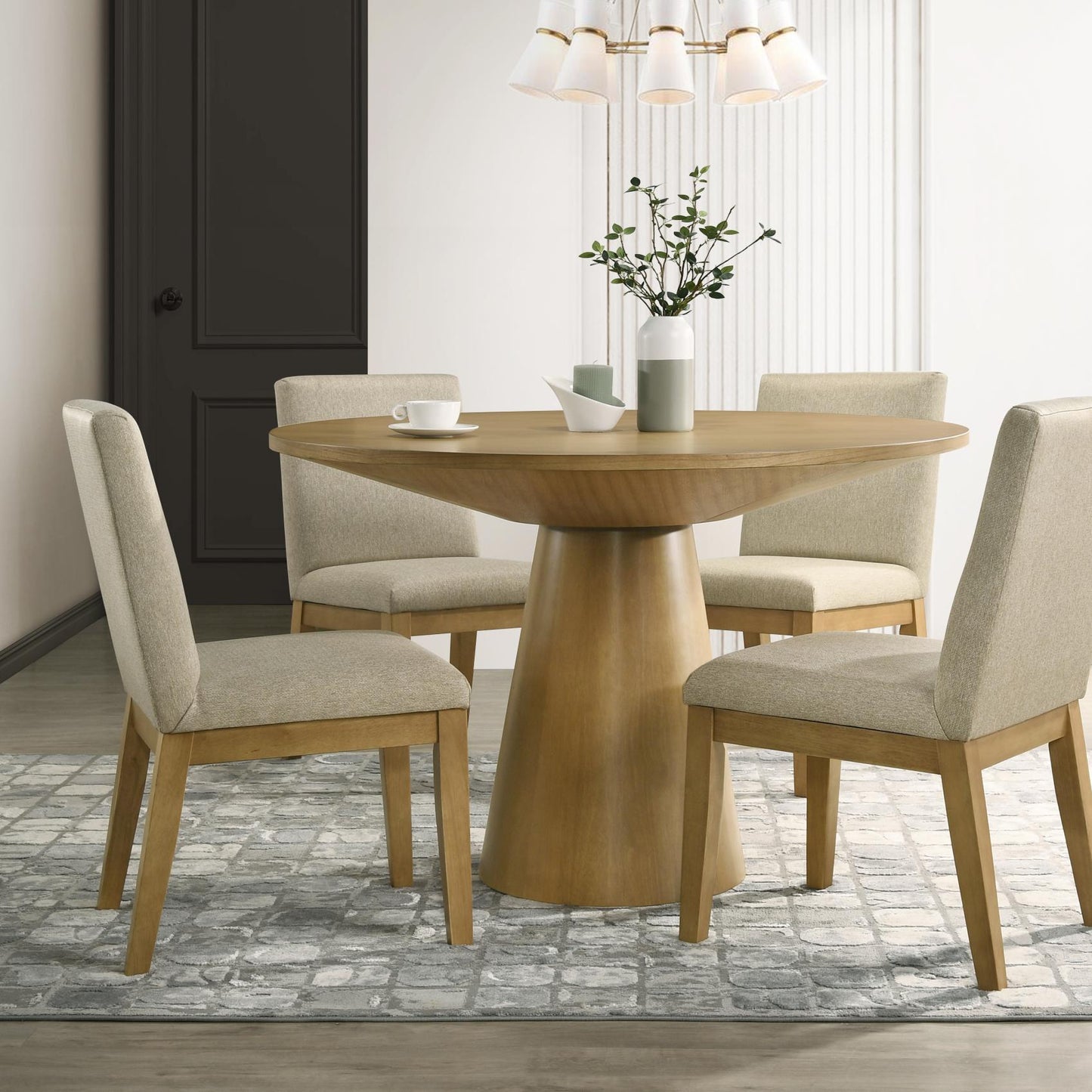 Roundhill Furniture Rocco Contemporary Dining Set, Round Pedestal Table with 4 Chairs