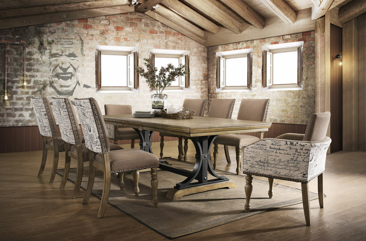 Birmingham 9-piece Driftwood Finish Table with Nail Head Arm Chairs Dining Set