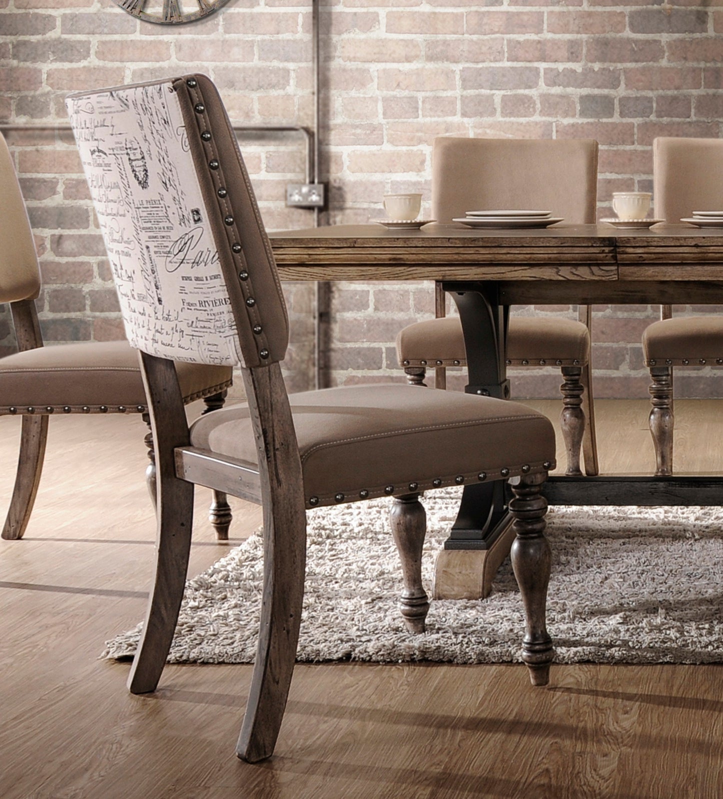 Birmingham 9-piece Driftwood Finish Table with Nail Head Chairs Dining Set