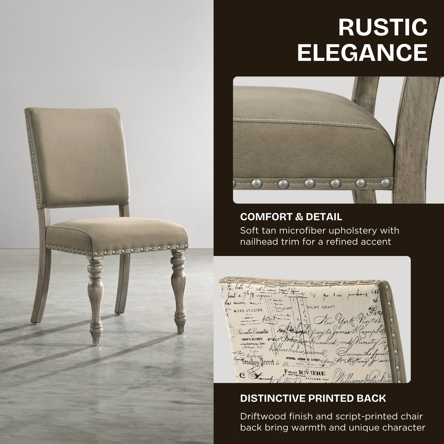 Roundhill Furniture Birmingham Nailhead 8-Piece Table with Nailhead Bench and Armchair Dining Set, Driftwood