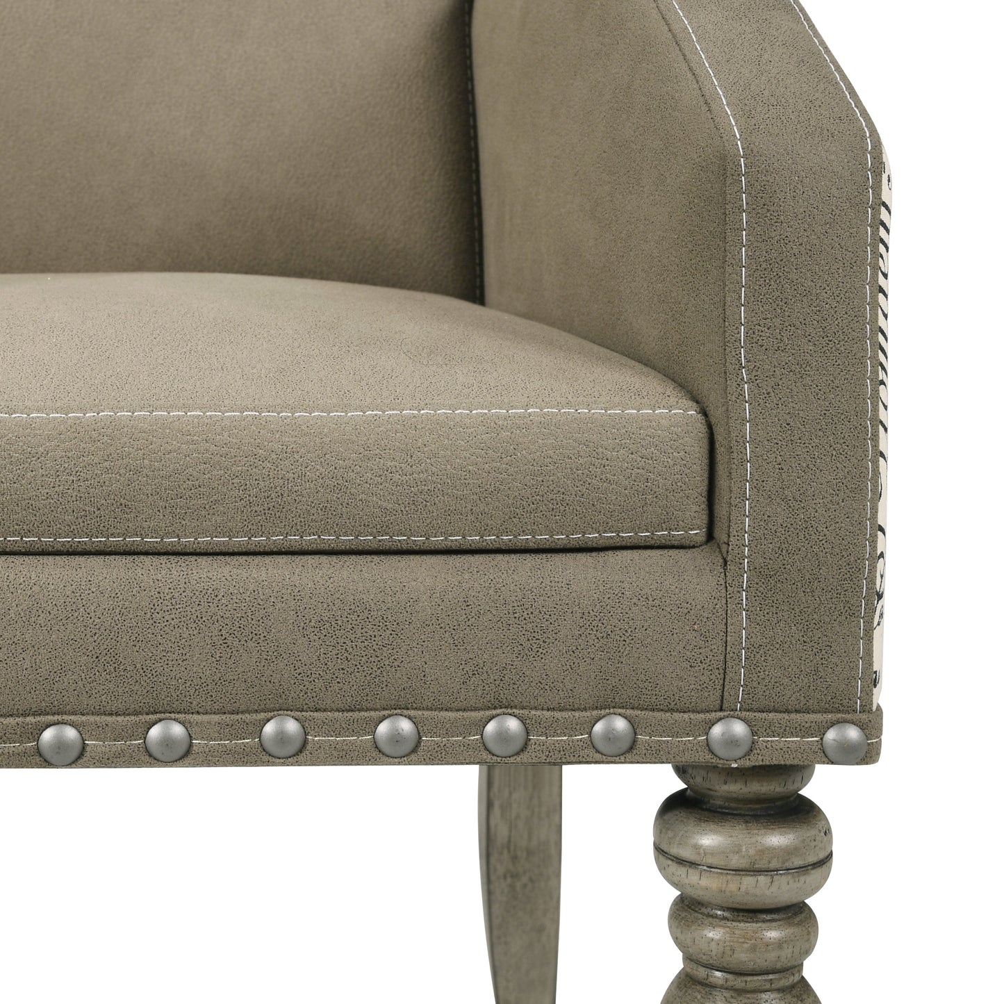 Roundhill Furniture Birmingham Nailhead 8-Piece Table with Nailhead Bench and Armchair Dining Set, Driftwood