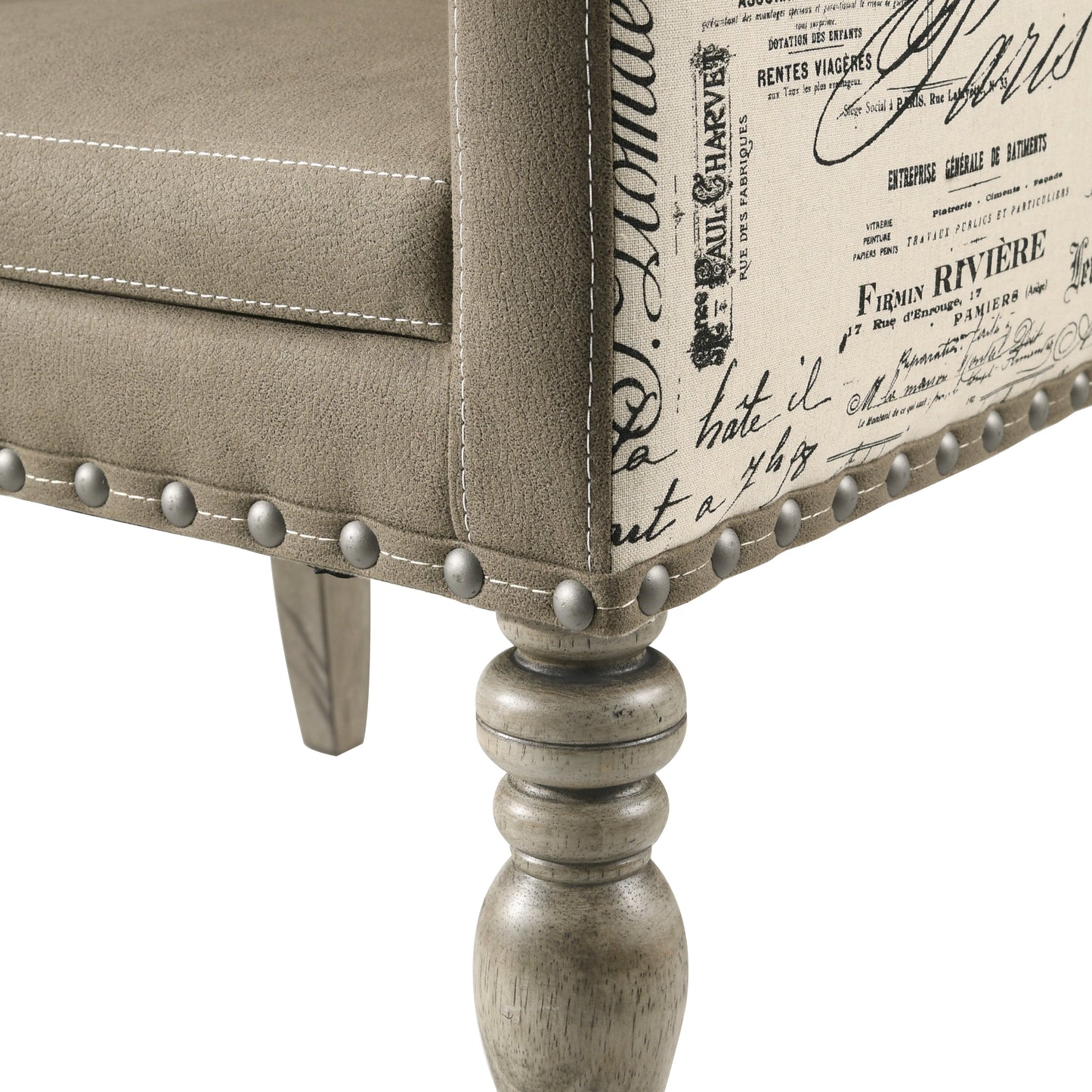 Roundhill Furniture Birmingham Nailhead 8-Piece Table with Nailhead Bench and Armchair Dining Set, Driftwood