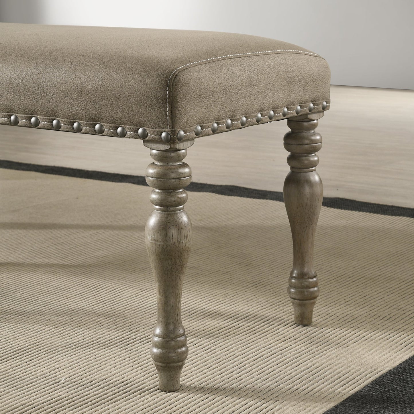 Roundhill Furniture Birmingham Nailhead 8-Piece Table with Nailhead Bench and Armchair Dining Set, Driftwood