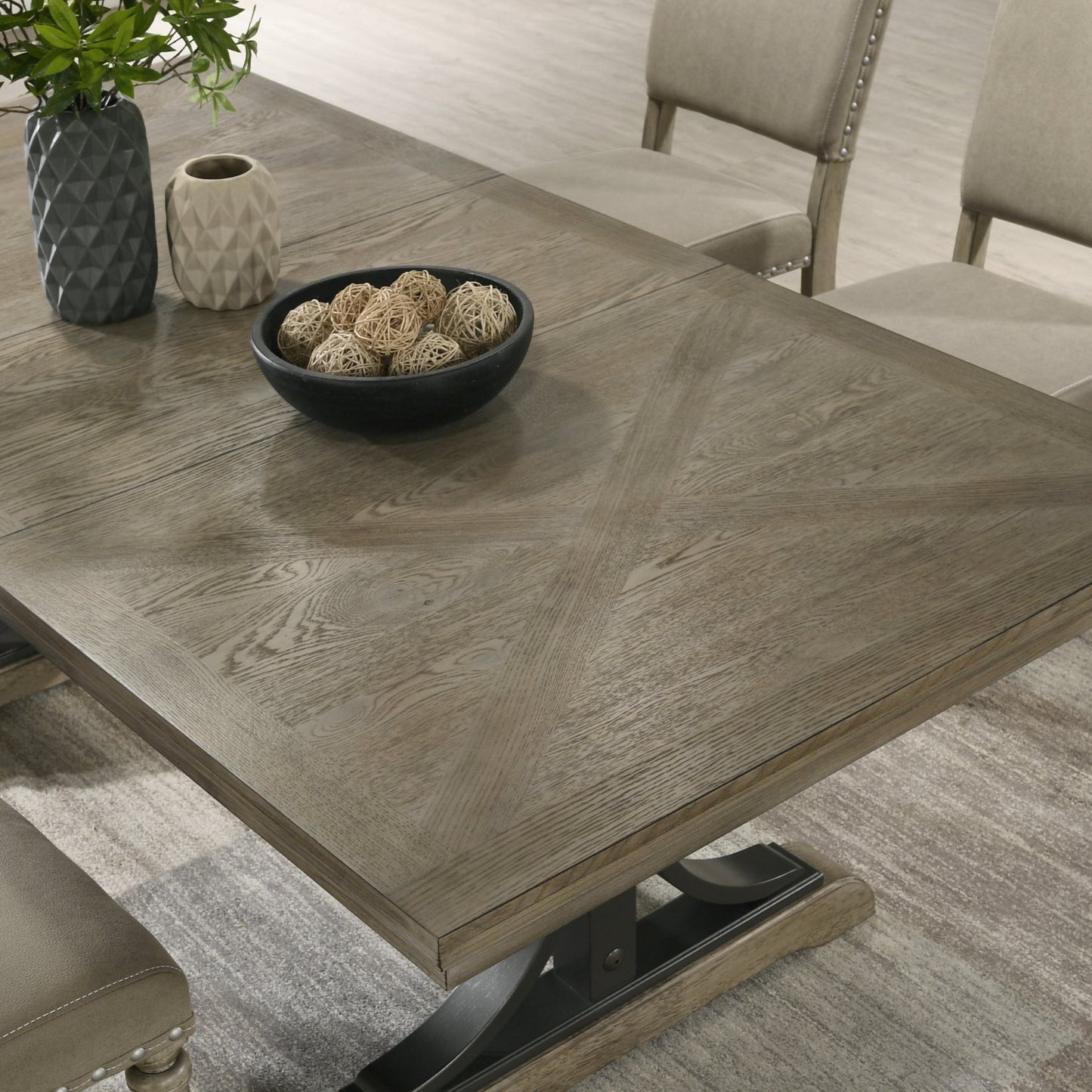 Roundhill Furniture Birmingham 8-Piece Dining Set, Extendable Table with Nailhead Chairs and Bench, Driftwood Finish