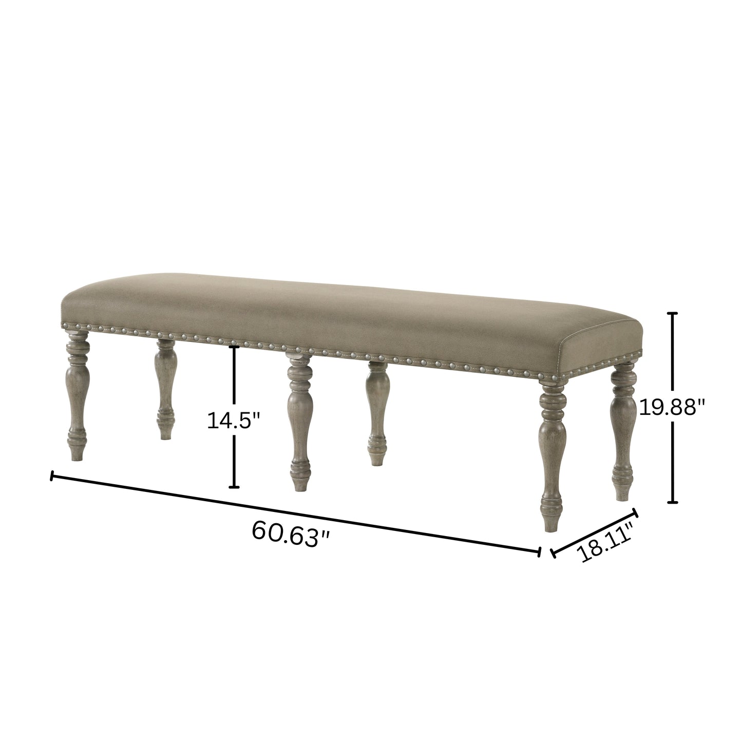 Roundhill Furniture Birmingham 8-Piece Dining Set, Extendable Table with Nailhead Chairs and Bench, Driftwood Finish