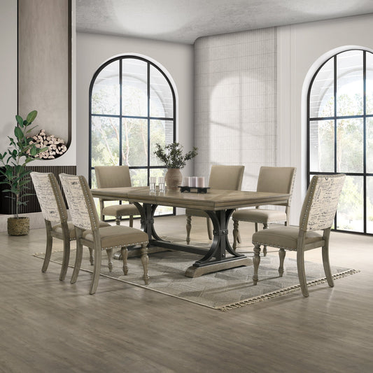 Roundhill Furniture Birmingham 7-piece Driftwood Finish Table with Nailhead Chairs Dining Set