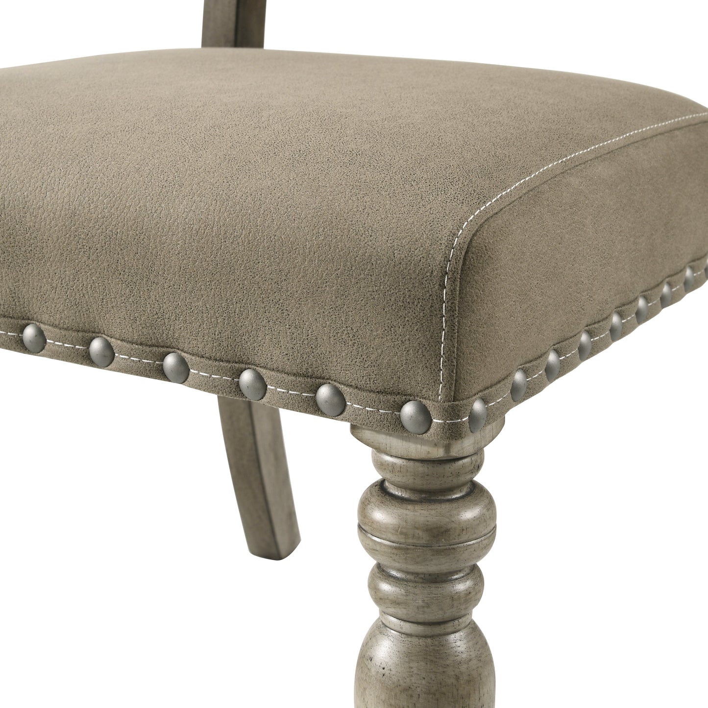 Roundhill Furniture Birmingham 9-piece Dining Set, Extendable Table with Nailhead Chairs, Driftwood Finish