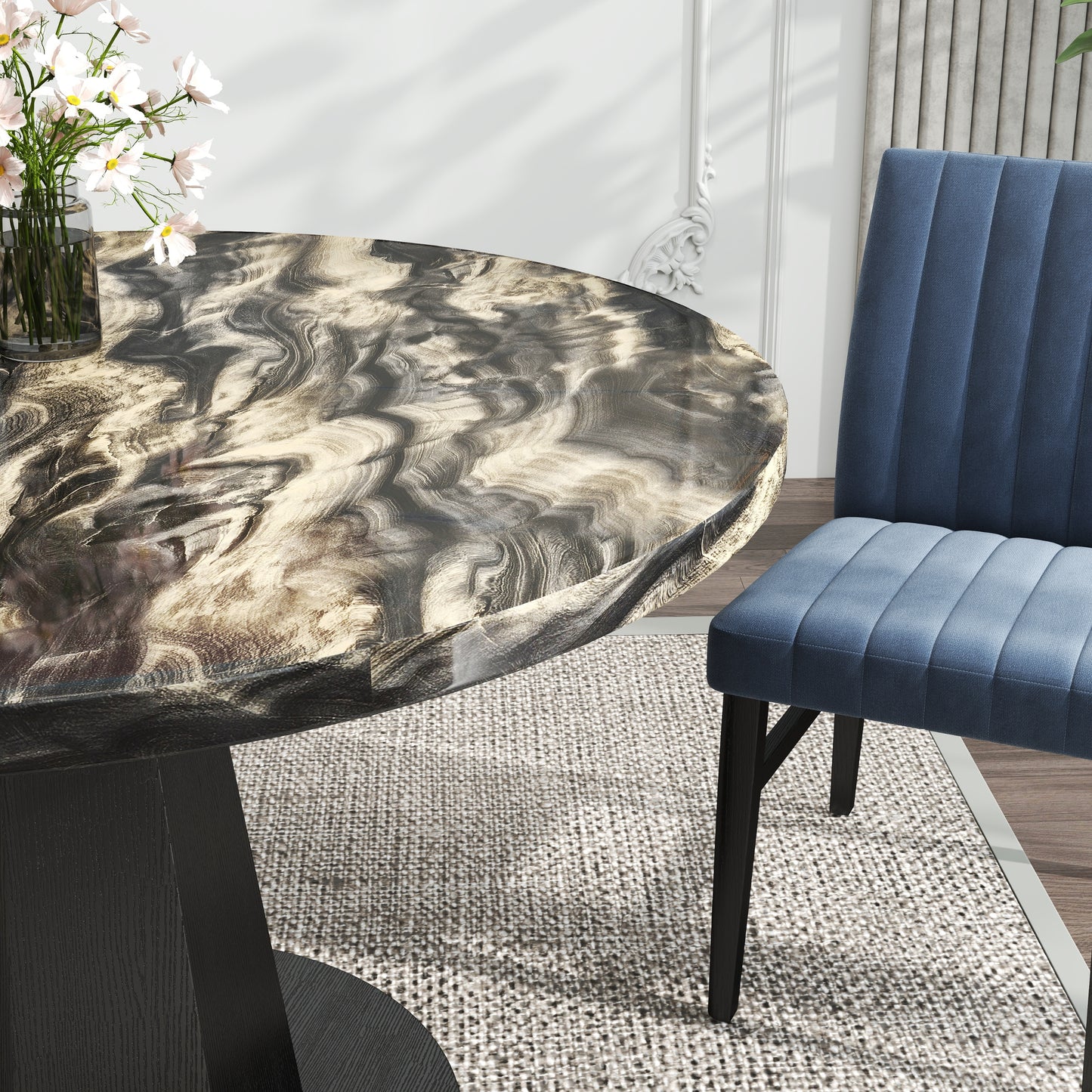 Roundhill Furniture Cavira 5-Piece Modern Dining Set, Faux Marble Dining Table with Four Chairs