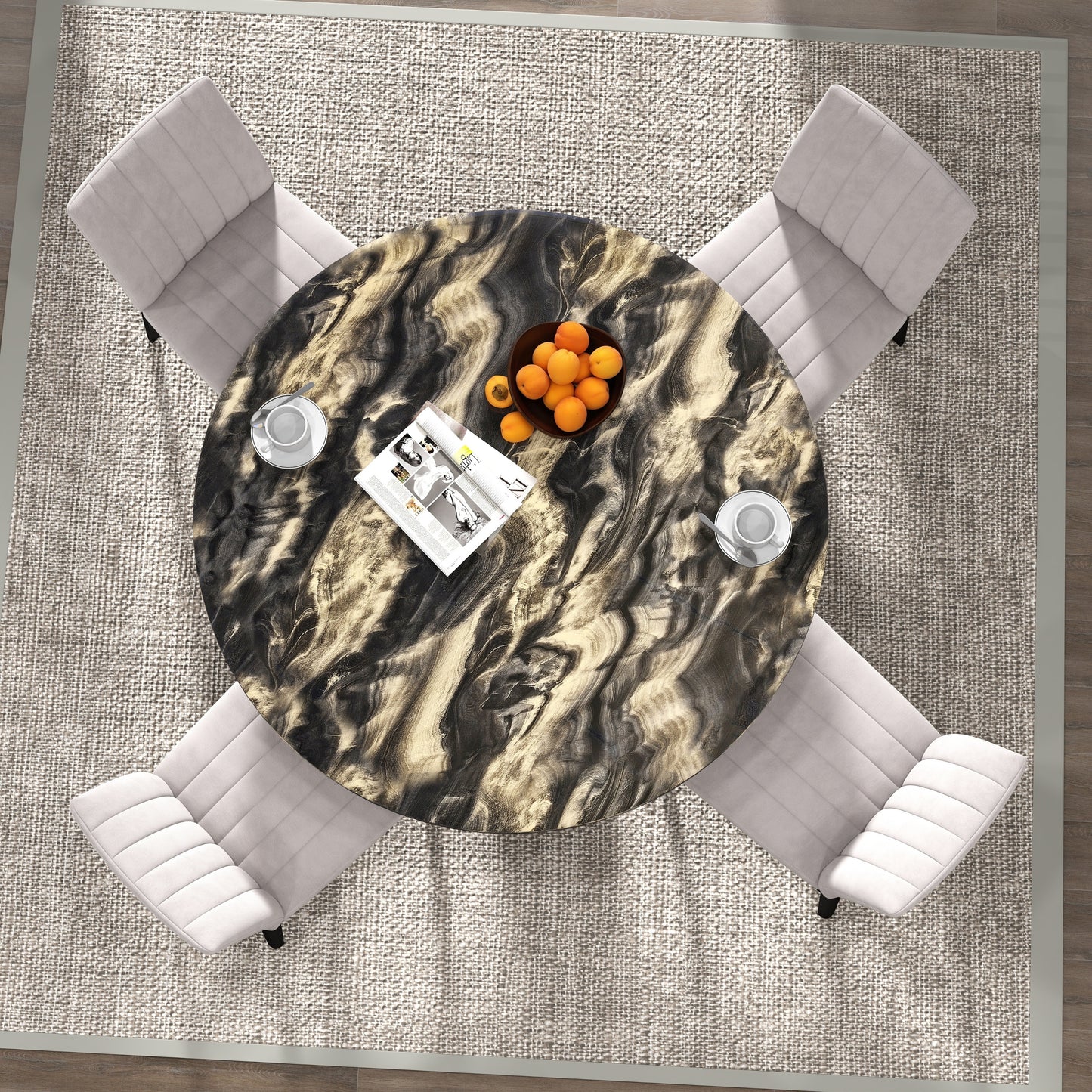 Roundhill Furniture Cavira 5-Piece Modern Dining Set, Faux Marble Dining Table with Four Chairs