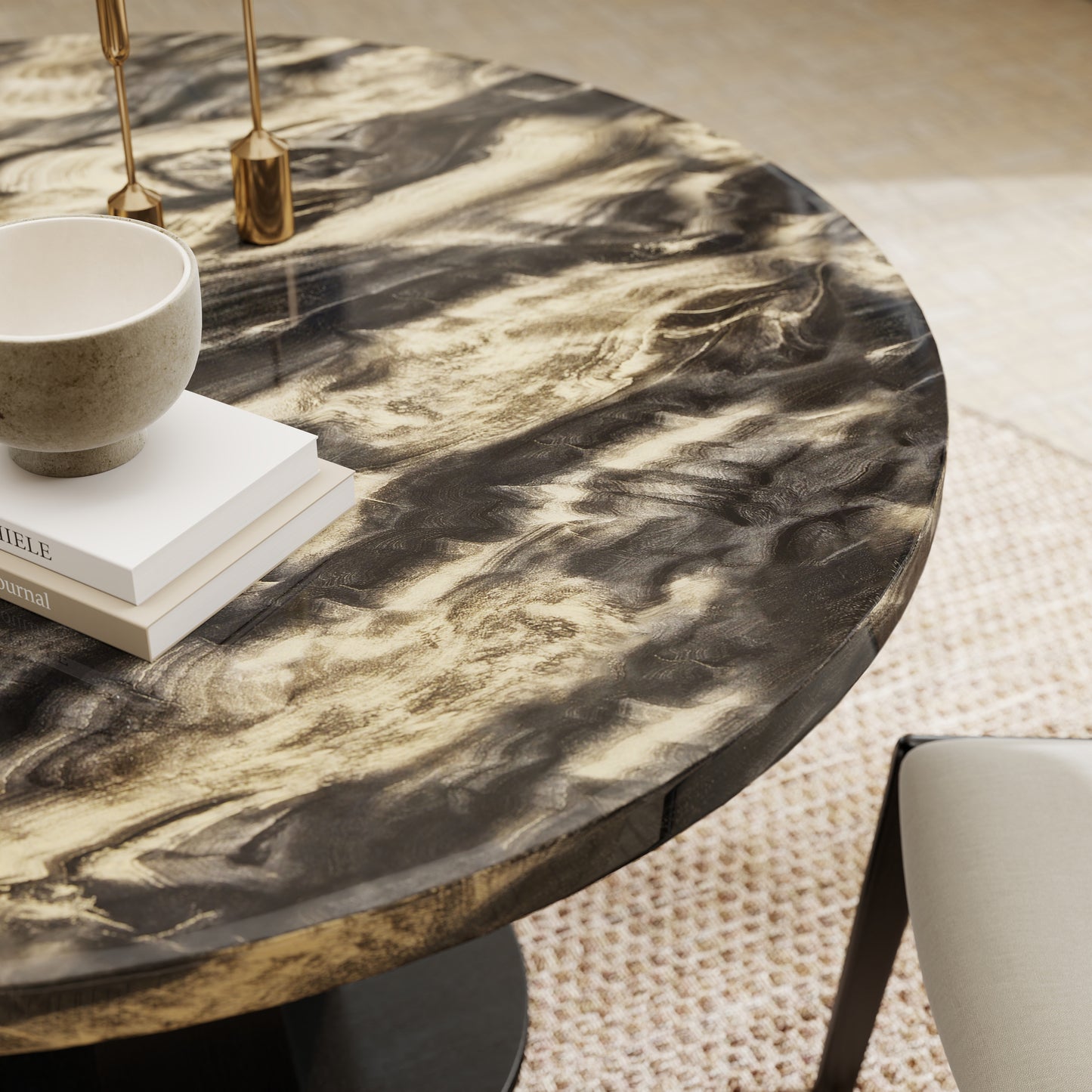 Roundhill Furniture Cavira 5-Piece Modern Dining Set, Faux Marble Dining Table with Four Upholstered Chairs