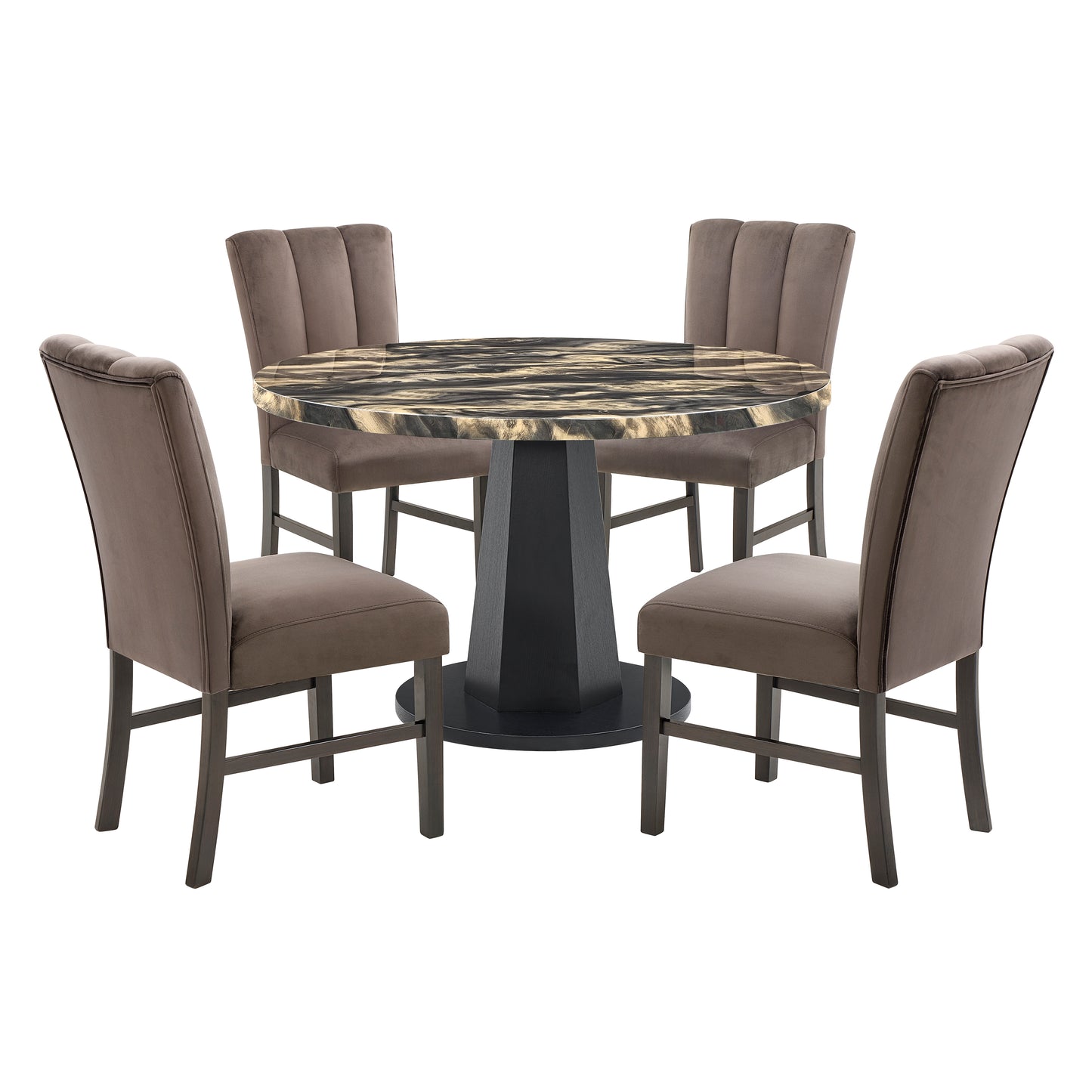 Roundhill Furniture Cavira 5-Piece Modern Dining Set, Faux Marble Dining Table with Four Upholstered Chairs