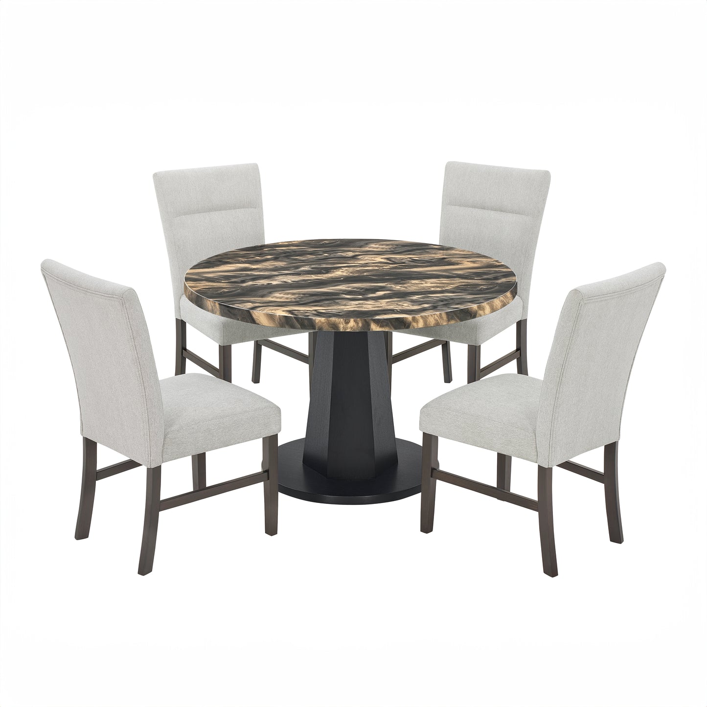 Roundhill Furniture Cavira 5-Piece Modern Dining Set, Faux Marble Dining Table with Four Upholstered Chairs