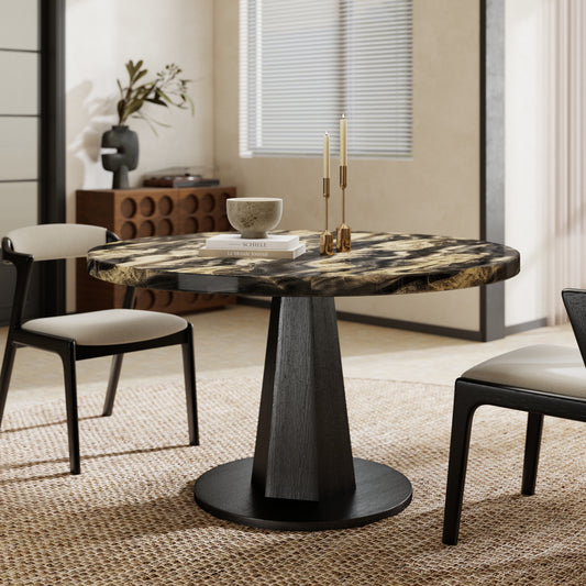 Roundhill Furniture Cavira Modern Faux Marble Dining Table with Wood Pedestal Base