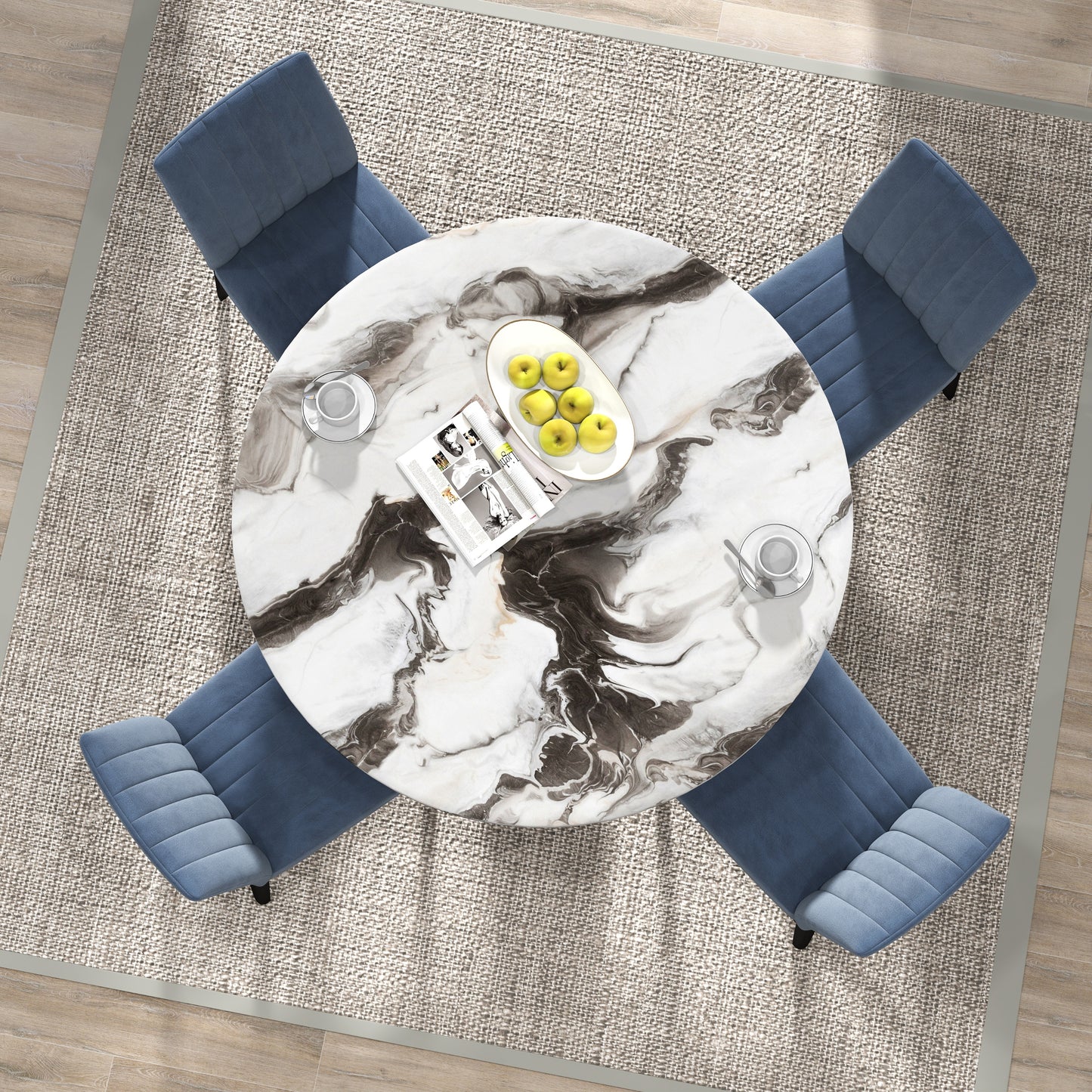 Roundhill Furniture Cavira 5-Piece Modern Dining Set, Faux Marble Dining Table with Four Chairs