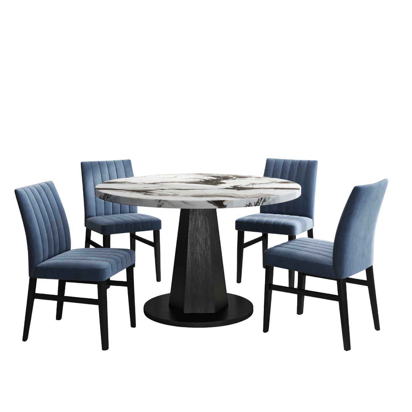 Roundhill Furniture Cavira 5-Piece Modern Dining Set, Faux Marble Dining Table with Four Chairs