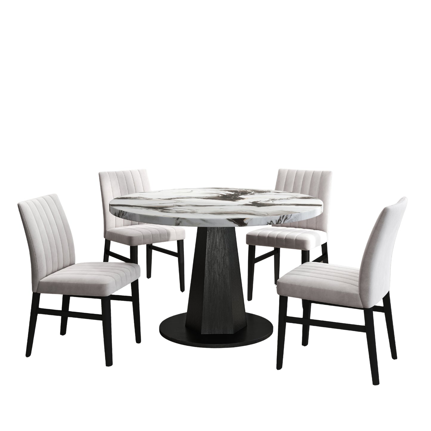 Roundhill Furniture Cavira 5-Piece Modern Dining Set, Faux Marble Dining Table with Four Chairs
