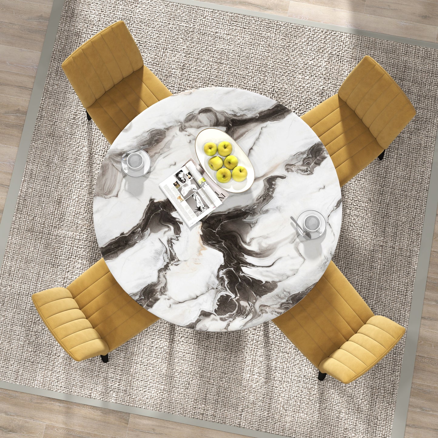 Roundhill Furniture Cavira 5-Piece Modern Dining Set, Faux Marble Dining Table with Four Chairs
