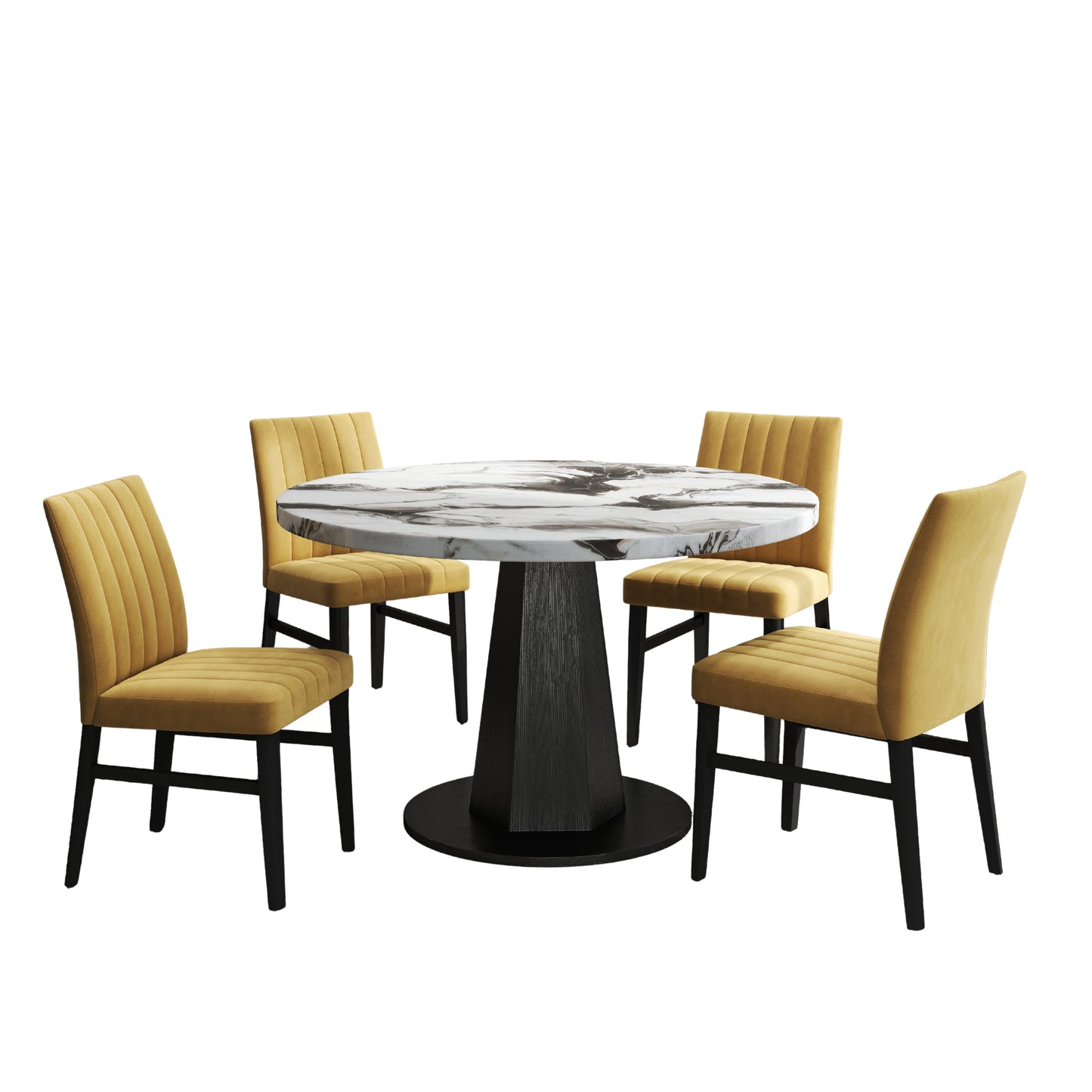 Roundhill Furniture Cavira 5-Piece Modern Dining Set, Faux Marble Dining Table with Four Chairs