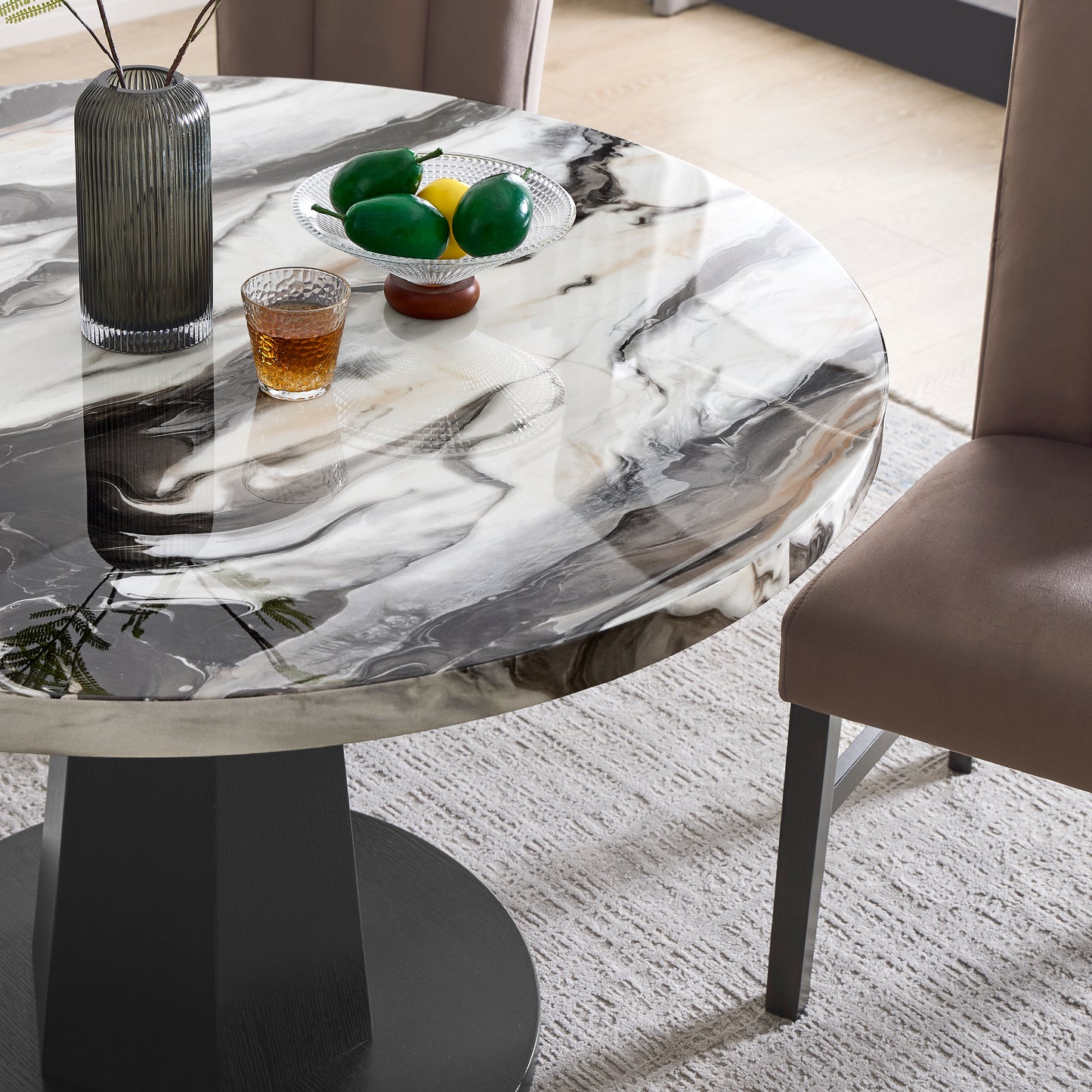 Roundhill Furniture Cavira 5-Piece Modern Dining Set, Faux Marble Dining Table with Four Upholstered Chairs
